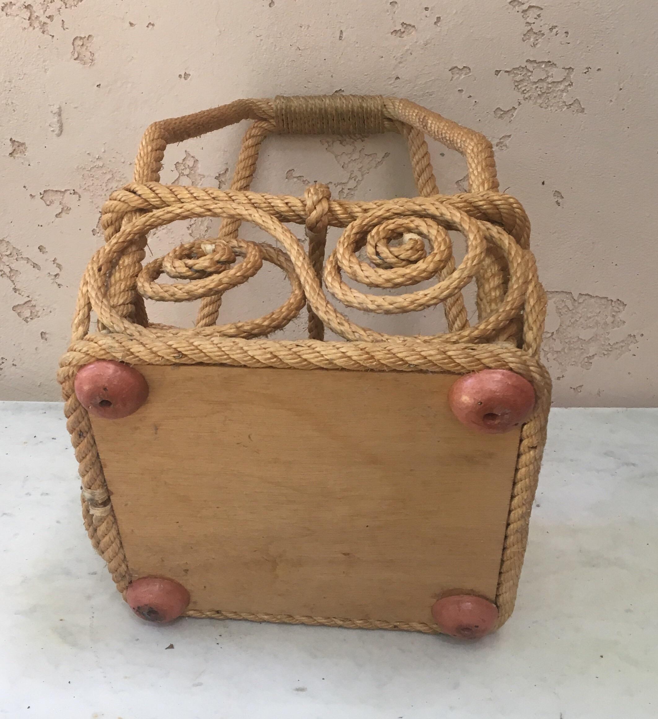 Mid-Century Rope Bottle Carrier Adrien Audoux & Frida Minet In Good Condition For Sale In Austin, TX