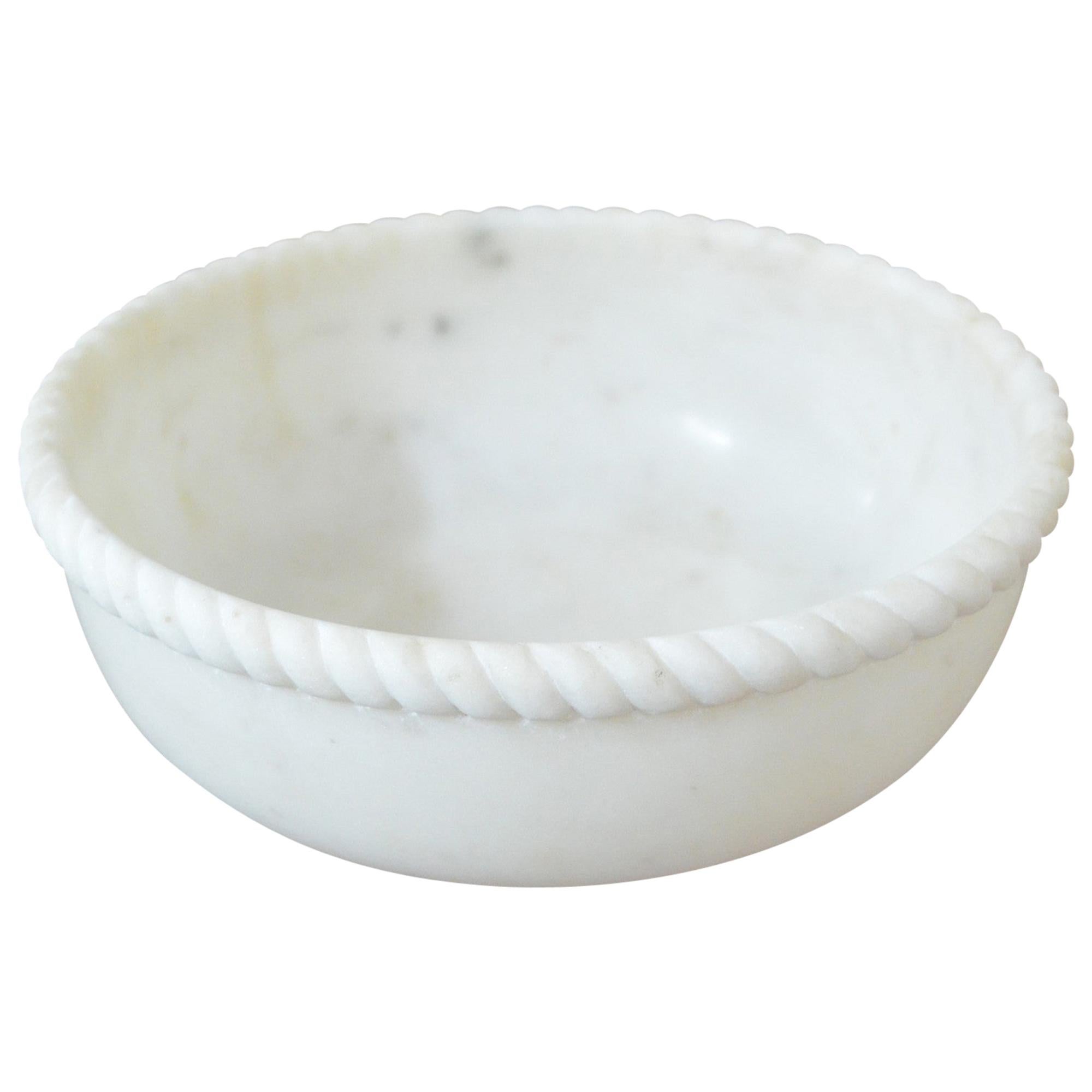 Rope Bowl in White Marble Handcrafted in India by Stephanie Odegard For Sale