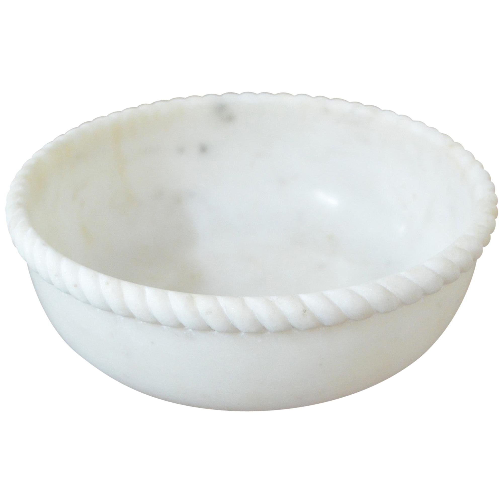 Rope Bowl in White Marble Handcrafted in India by Stephanie Odegard For Sale