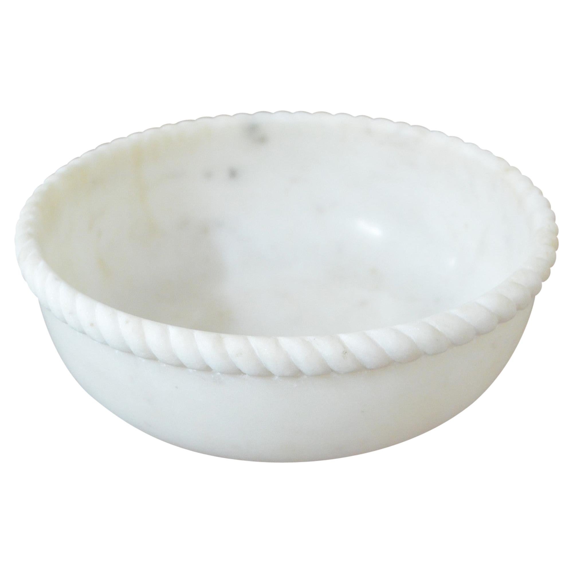 Rope Bowl in White Marble Handcrafted in India by Stephanie Odegard For Sale