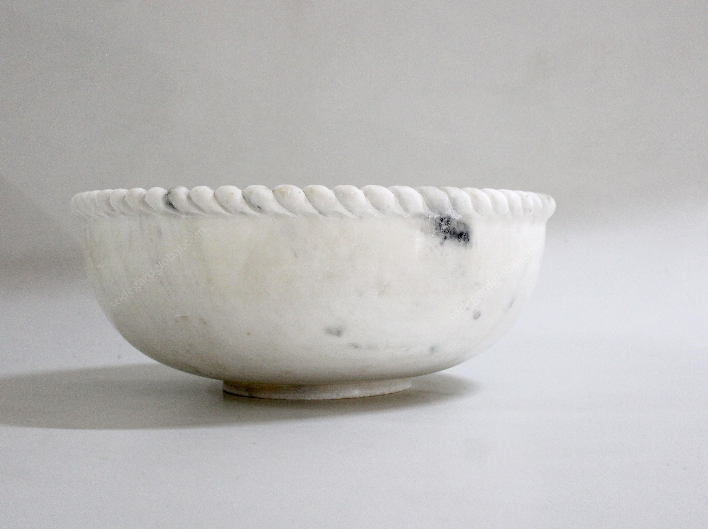 Indian Rope Bowl in White Marble Handcrafted in India by Stephanie Odegard For Sale