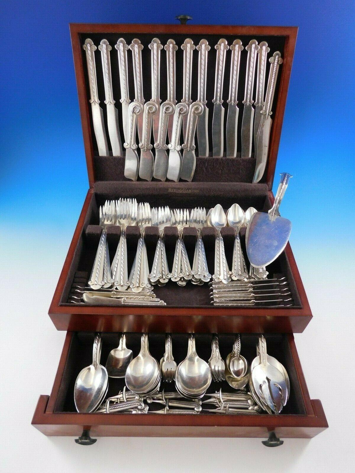 Hector Aguilar

Exceedingly rare set of circa 1940-1962 sterling silver flatware by Hector Aguilar, Taxco, Mexico in the scarce “Rope” pattern, handles decorated with a rope motif running from the trefoil bottoms to the necks. 

This superb set