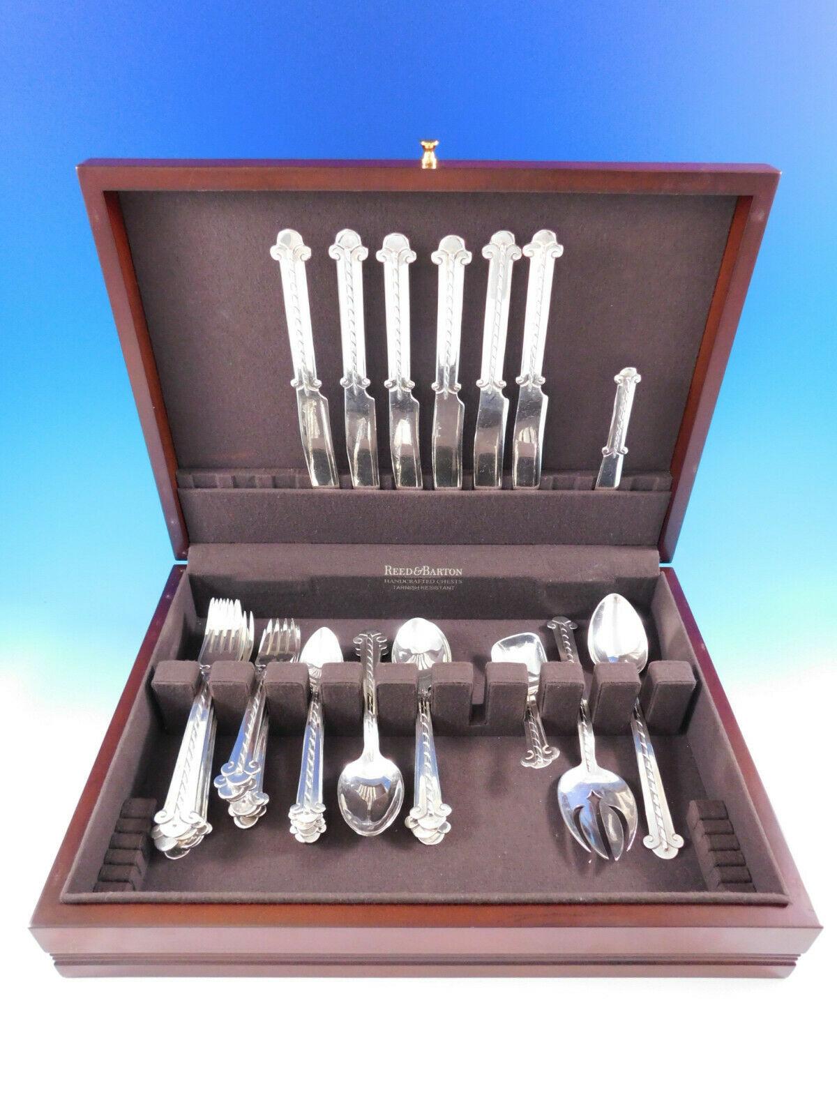 Hector Aguilar

Exceedingly rare set of circa 1949-1962 sterling silver flatware by Hector Aguilar, Taxco, Mexico in the scarce “Rope” pattern, handles decorated with a rope motif running from the trefoil bottoms to the necks. Hector Aguilar