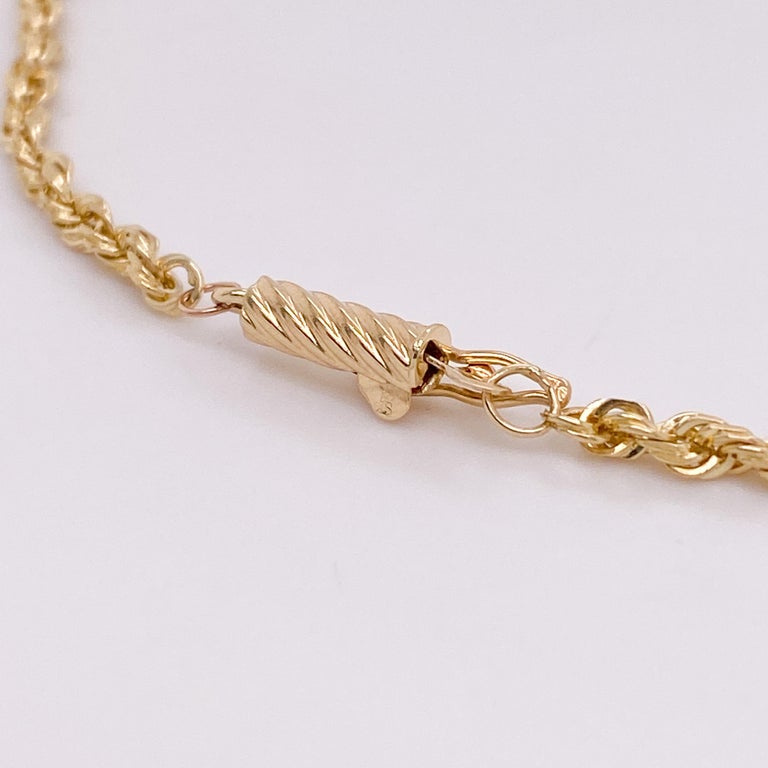 Rope Chain Semi Solid Bracelet, 14 Karat Yellow Gold, Barrel Clasp For