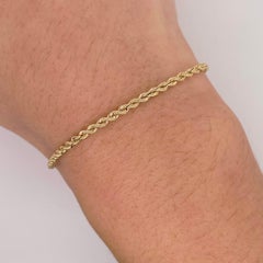 Rope Chain Bracelet, Yellow Gold, Barrel Clasp, 7 Inches, 3.2 Grams