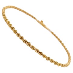 Bracelet à chaîne en corde, or jaune, fermoir baril, 17,78 cm, 3,2 grammes