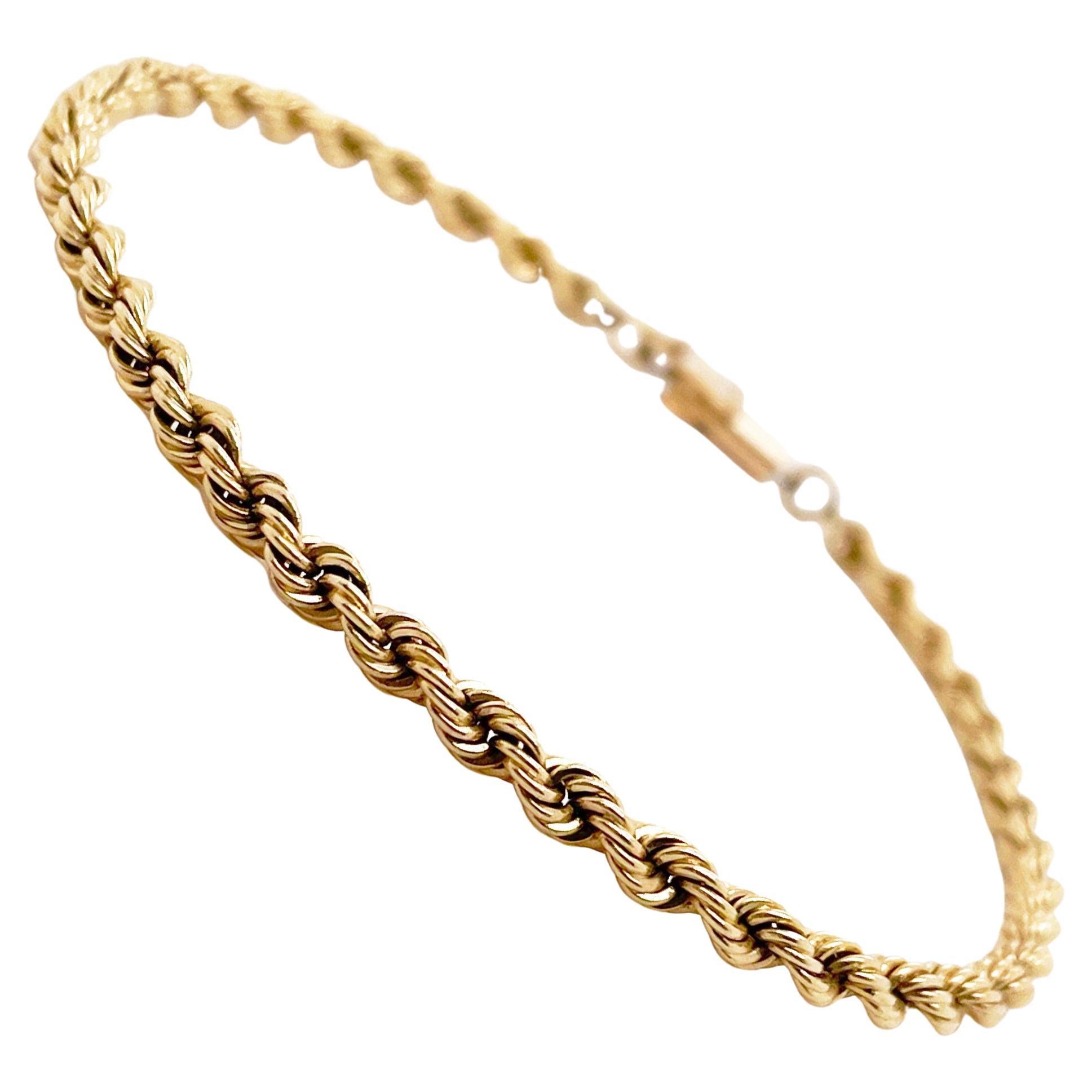 Rope Chain Semi Solid Bracelet, 14 Karat Yellow Gold, Barrel Clasp