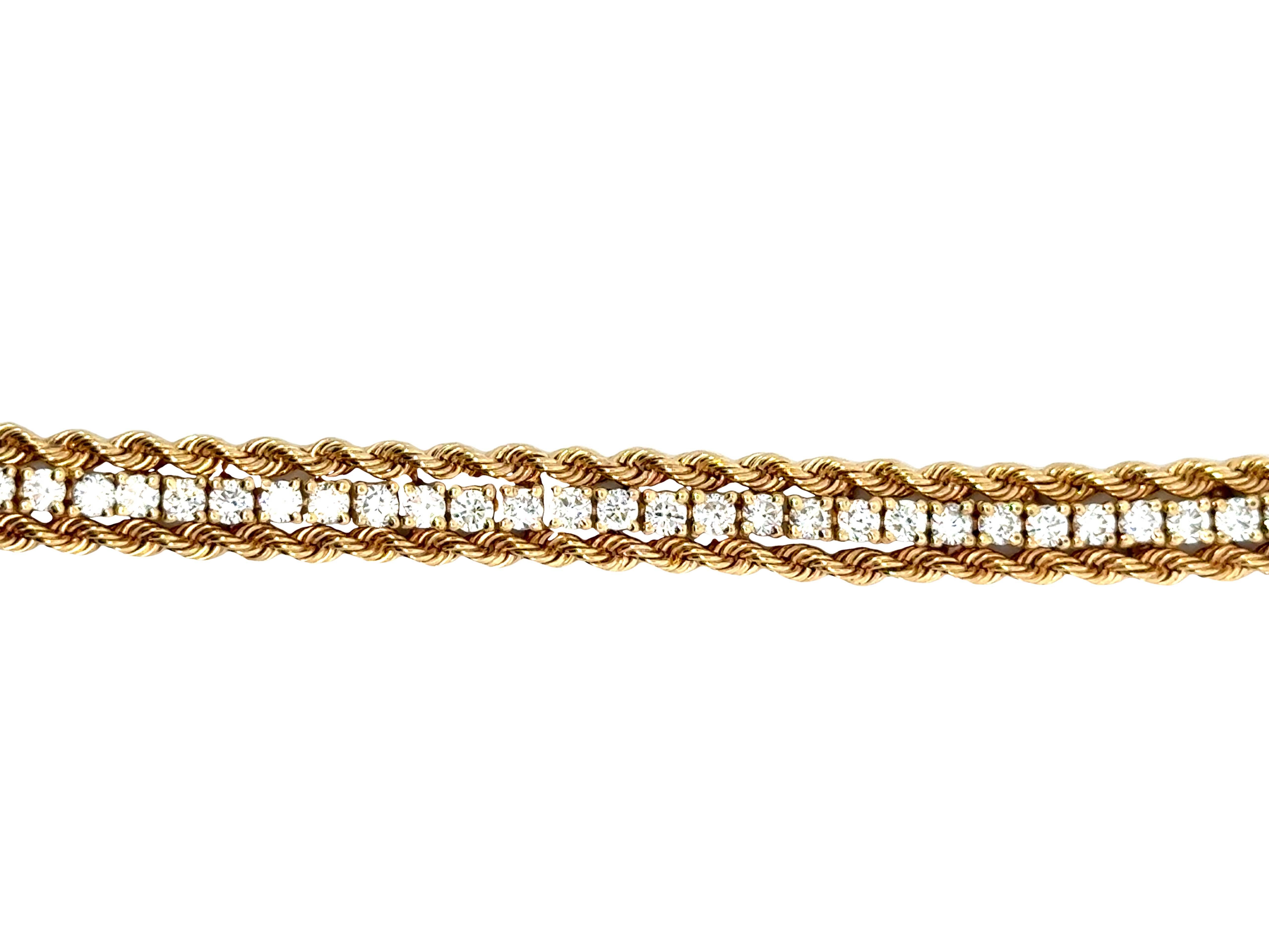 Modern Rope Chain Diamond Tennis Bracelet 14k Yellow Gold