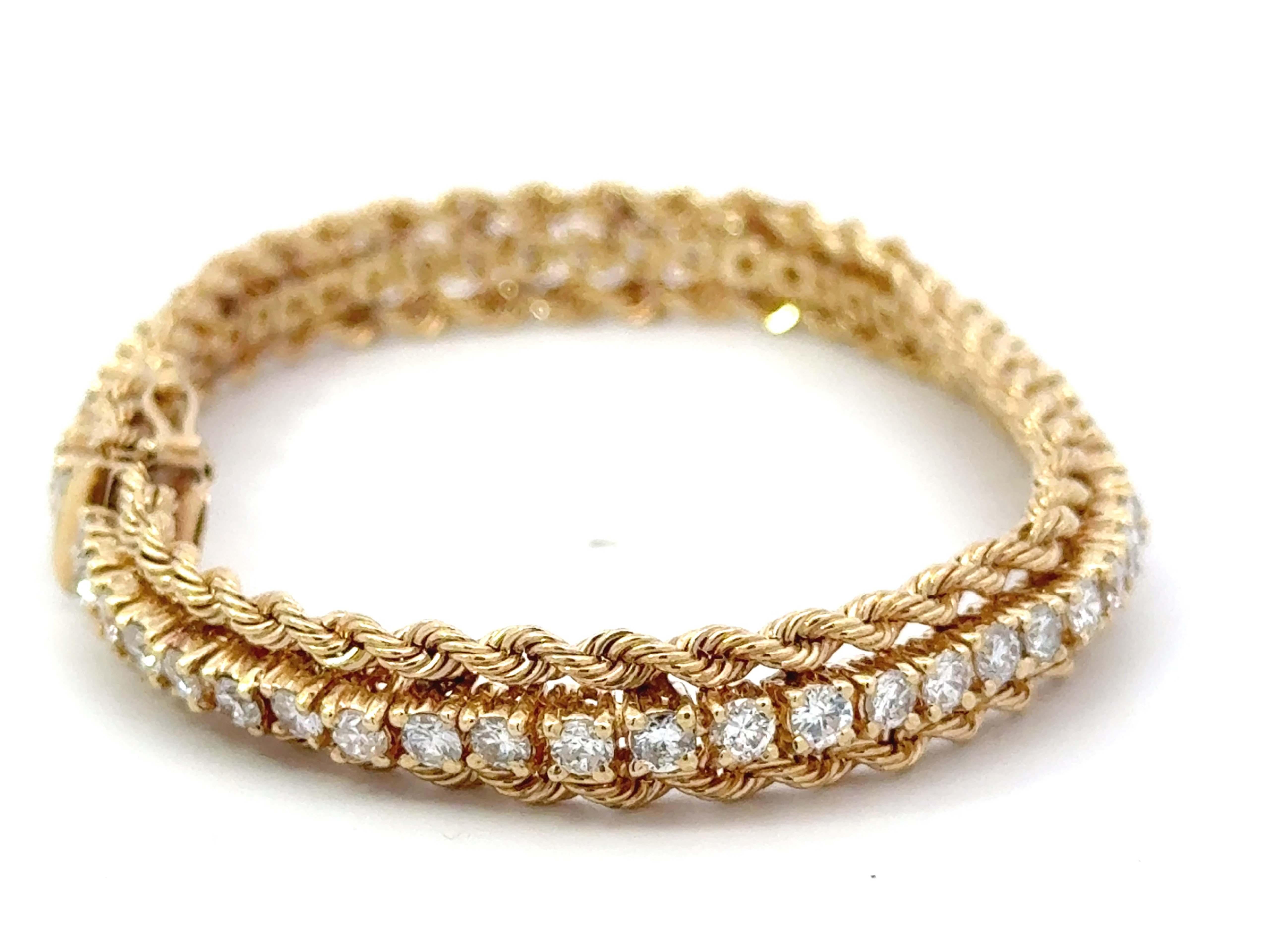 Brilliant Cut Rope Chain Diamond Tennis Bracelet 14k Yellow Gold