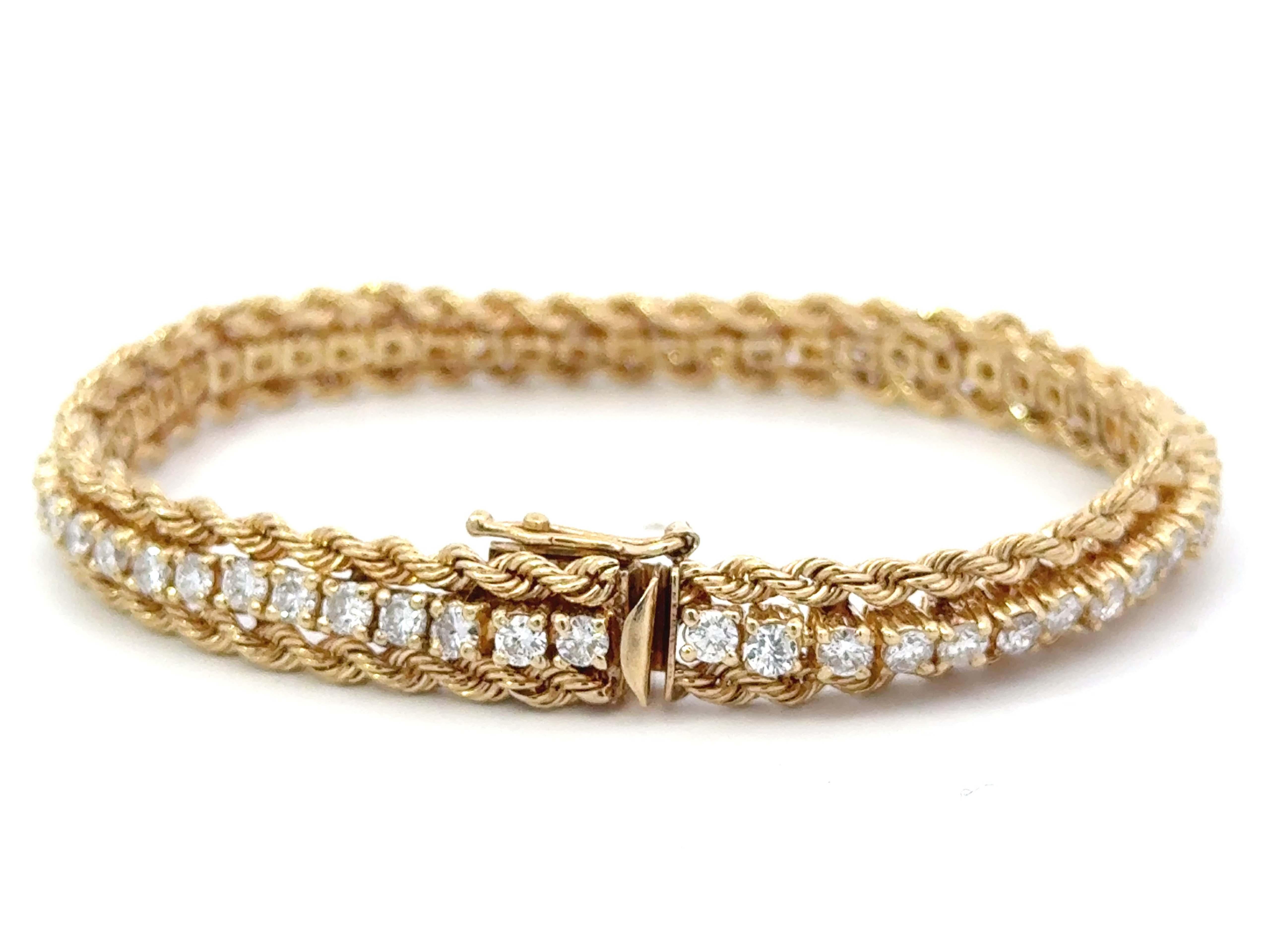 Women's Rope Chain Diamond Tennis Bracelet 14k Yellow Gold