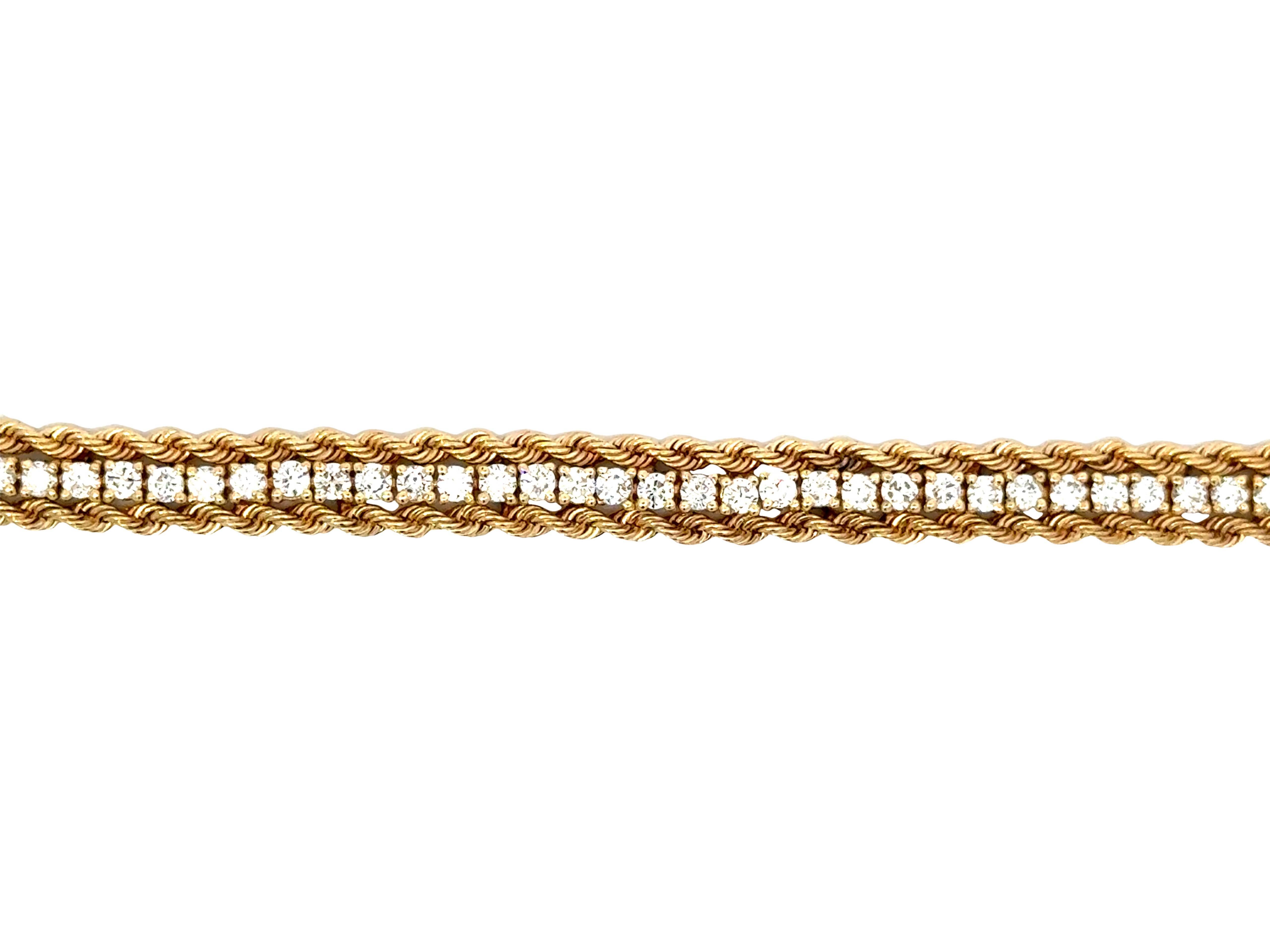 Rope Chain Diamond Tennis Bracelet 14k Yellow Gold 1