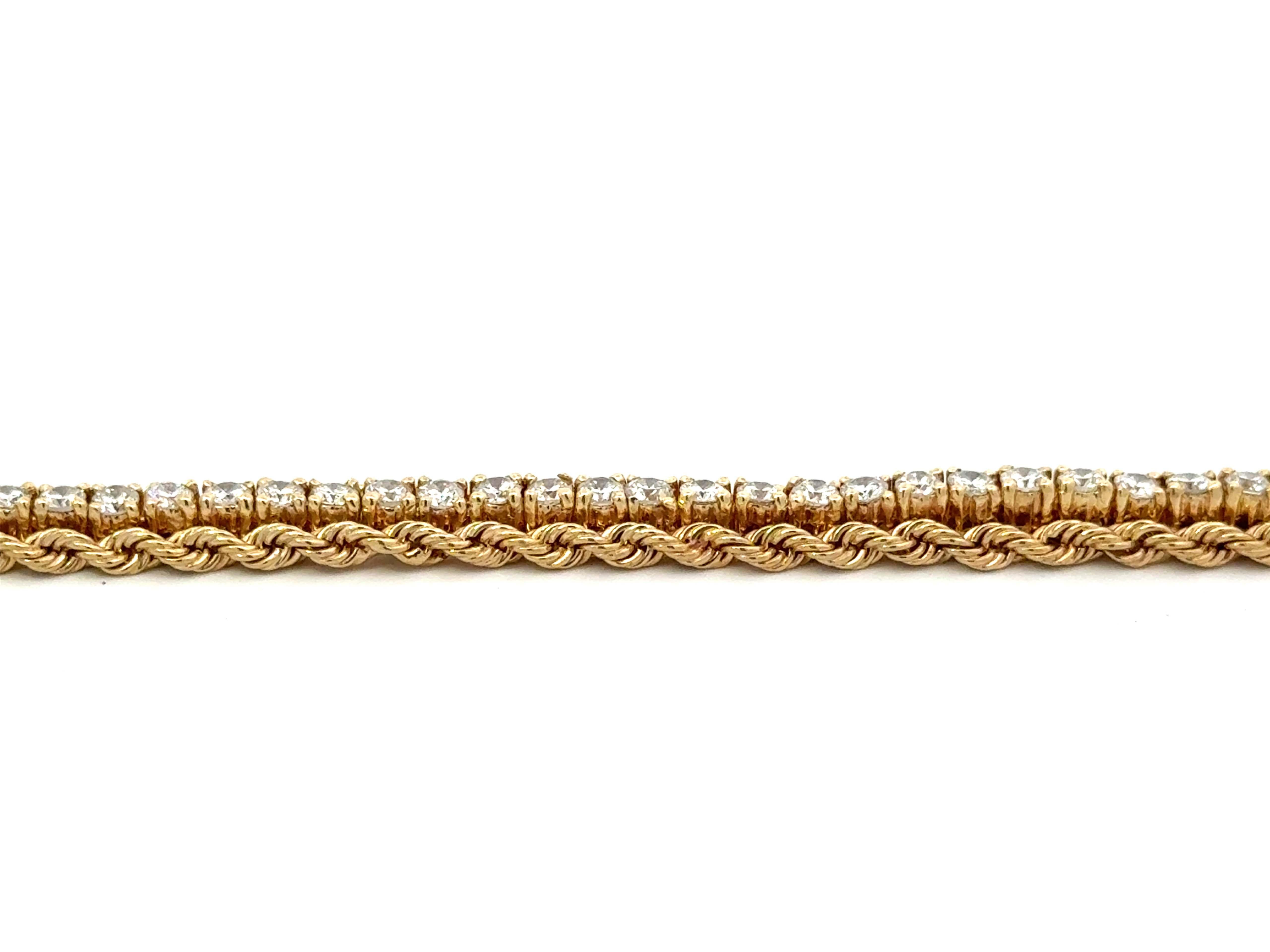 Rope Chain Diamond Tennis Bracelet 14k Yellow Gold 2