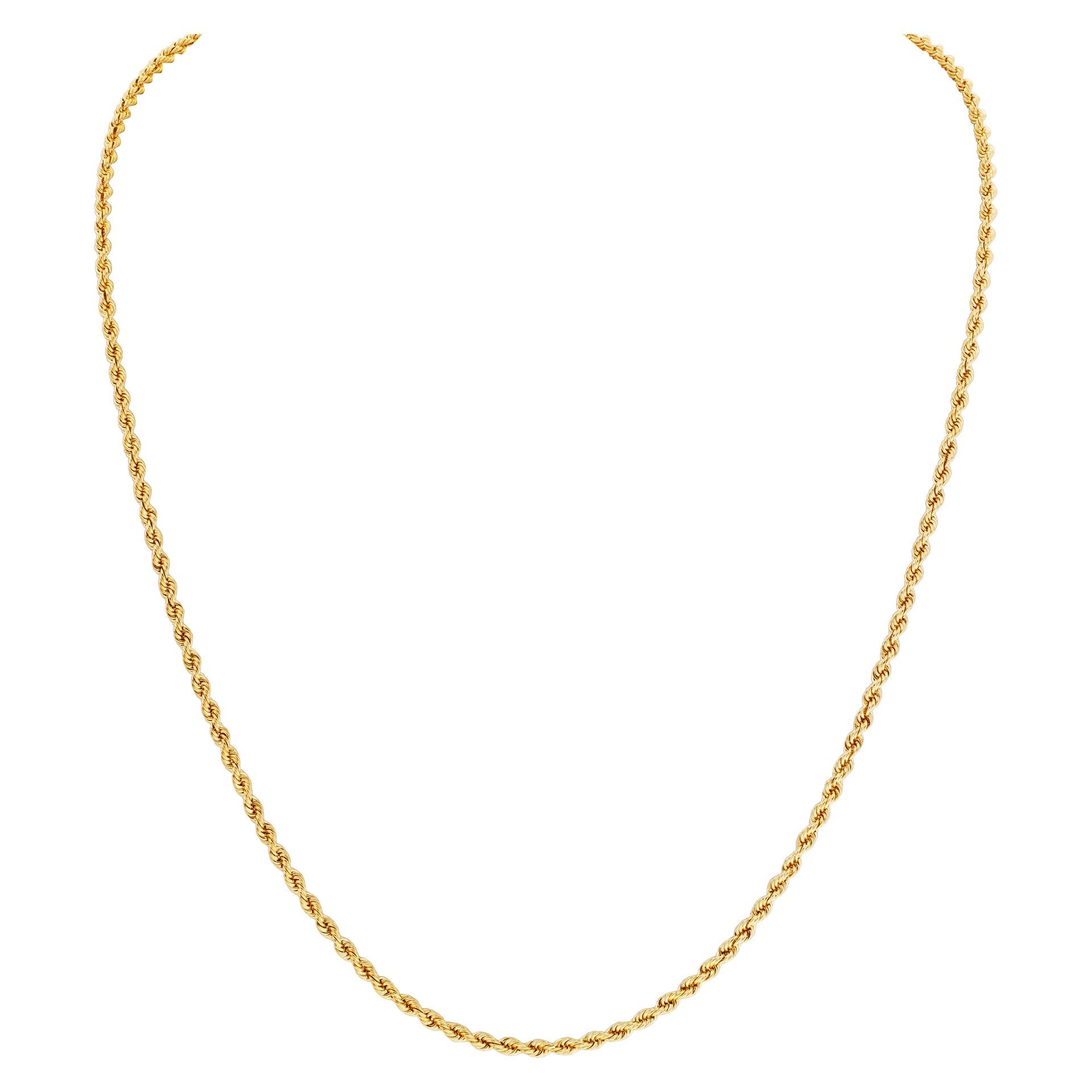 14k yellow gold twisted rope chain. Chain length is 20 inches. Width 2.2 mm
