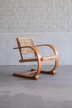 Chaise longue également connue sous le nom de Rope Chair par Audoux Minet, faite de corde de papier et de Wood.