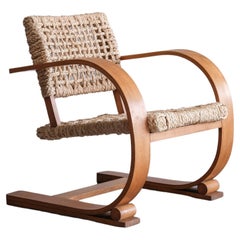 Loungesessel, auch bekannt als Seilstuhl von Audoux Minet, hergestellt mit Papierkordel und Holz