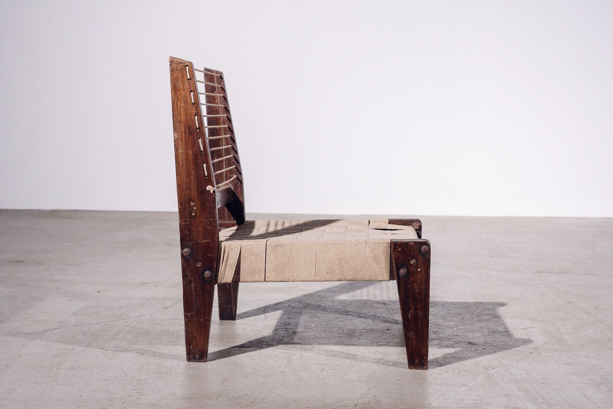 20th Century Rope Chair by Pierre Jeanneret for Chandigarh, India, Circa 1953-54 For Sale