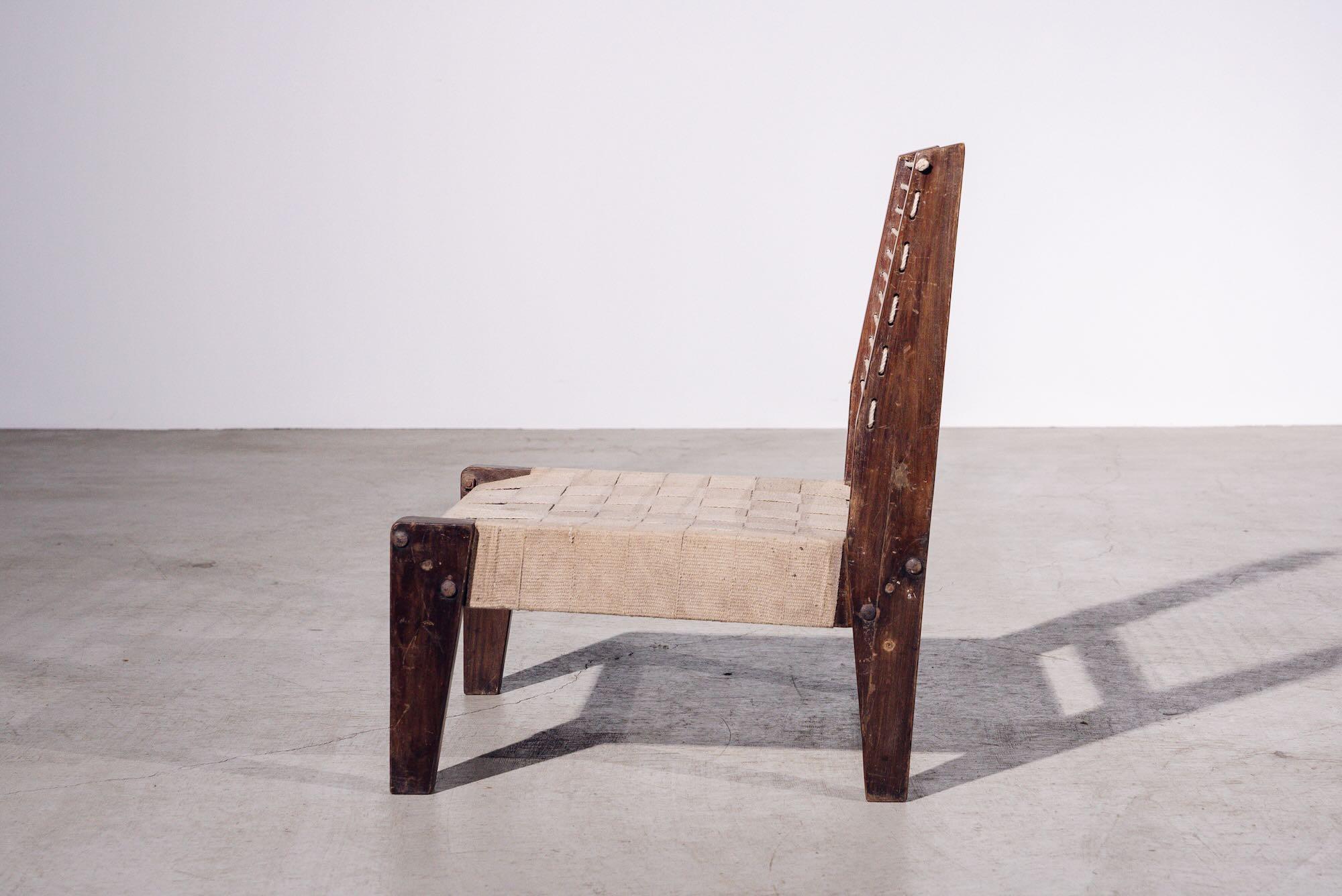 Teak Rope Chair by Pierre Jeanneret for Chandigarh, India, Circa 1953-54 For Sale