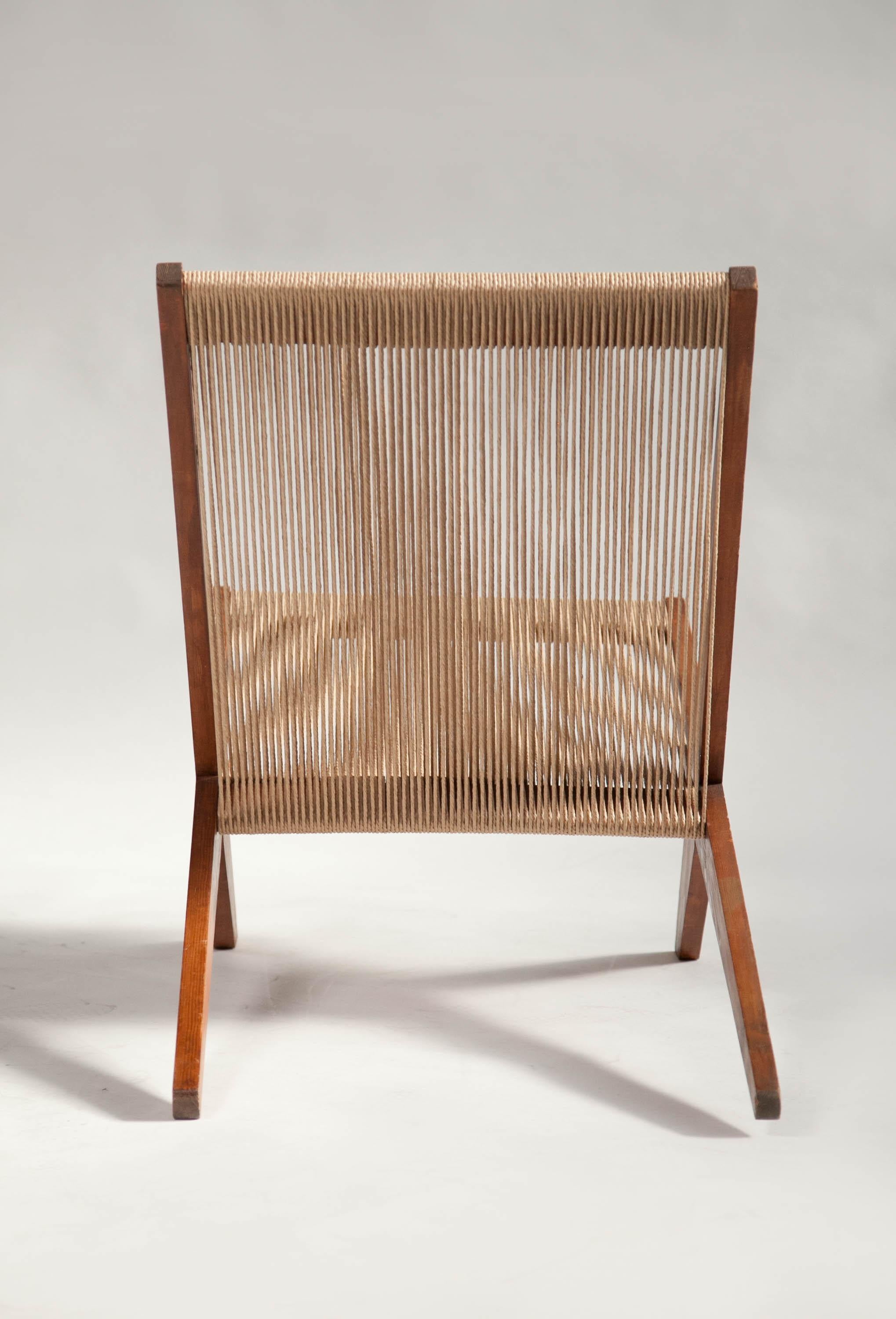 Chaise à cordes en pin, attribuée à Poul Kjaerholm & Jørgen Høj, Danemark, années 60 en vente 2