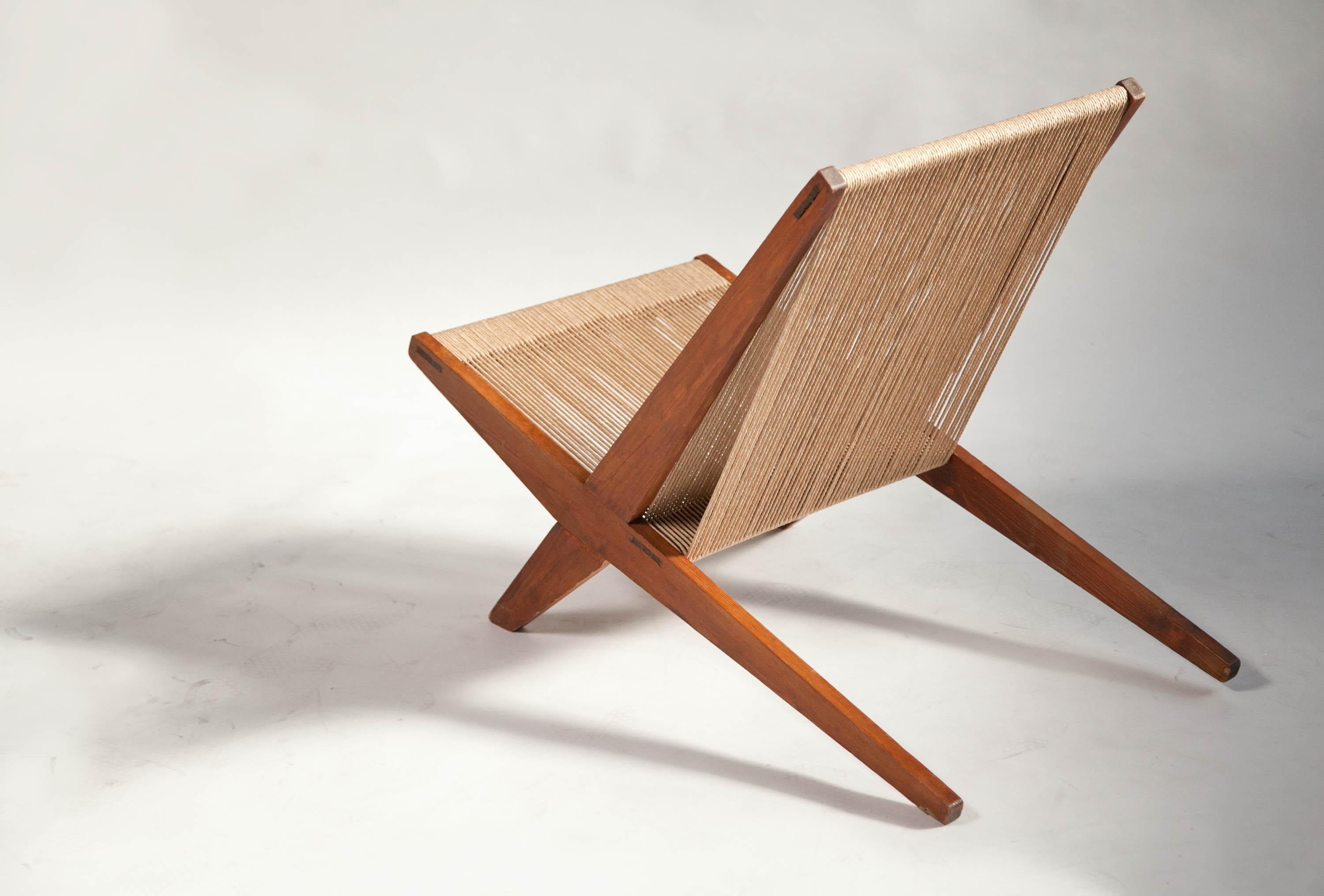 Chaise à cordes en pin, attribuée à Poul Kjaerholm & Jørgen Høj, Danemark, années 60 en vente 3