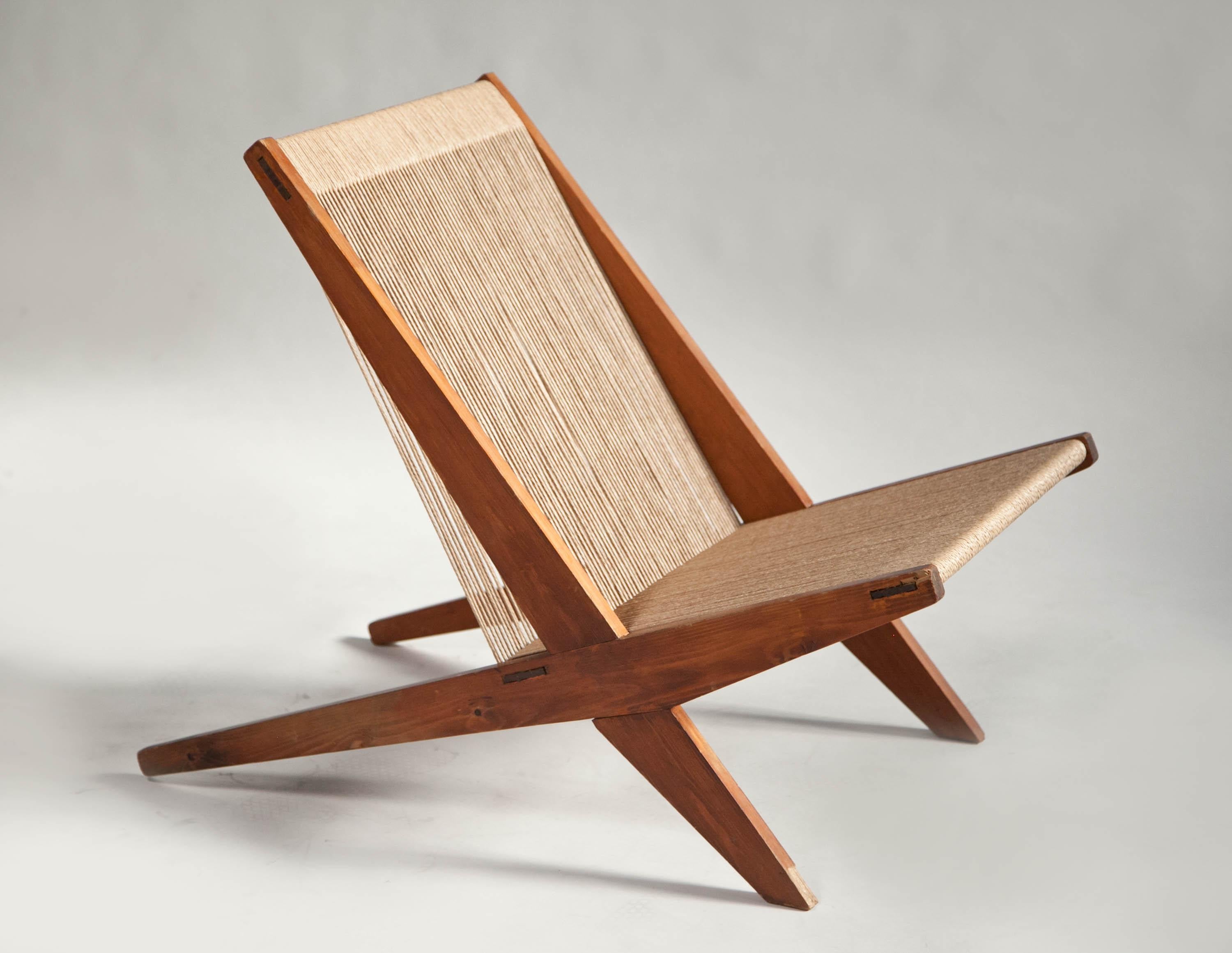 20th Century Rope Chair in Pine, Attributed to Poul Kjaerholm & Jørgen Høj, Denmark, 1960's For Sale