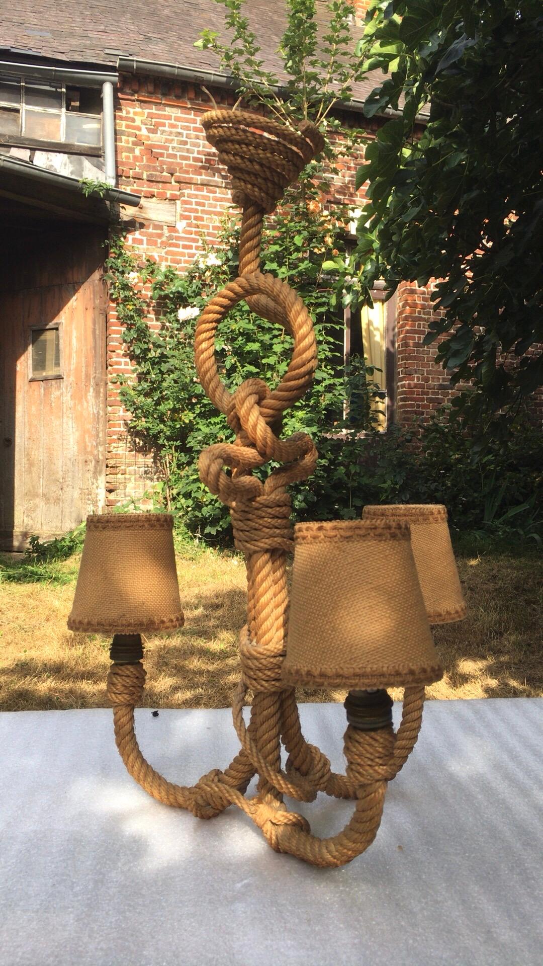 French Rope Chandelier Audoux Minet, circa 1960