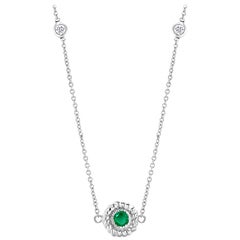 Rope Design Bezel Set Emerald and Diamond Pendant Necklace