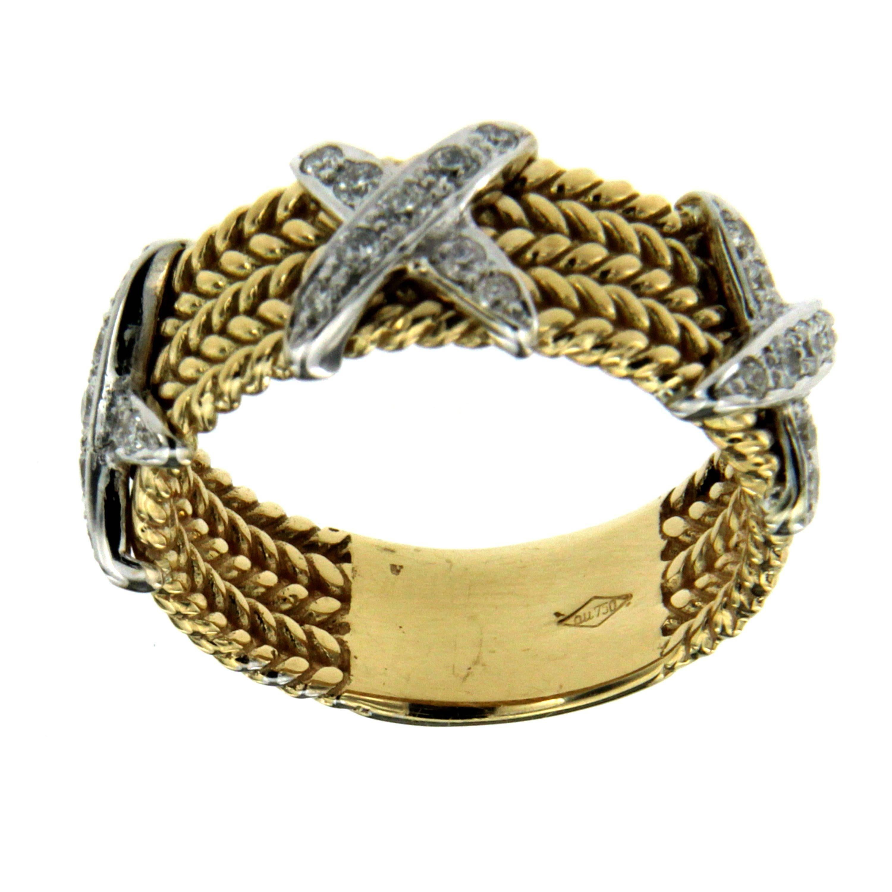 Round Cut Rope Design Diamond Gold Band Ring For Sale