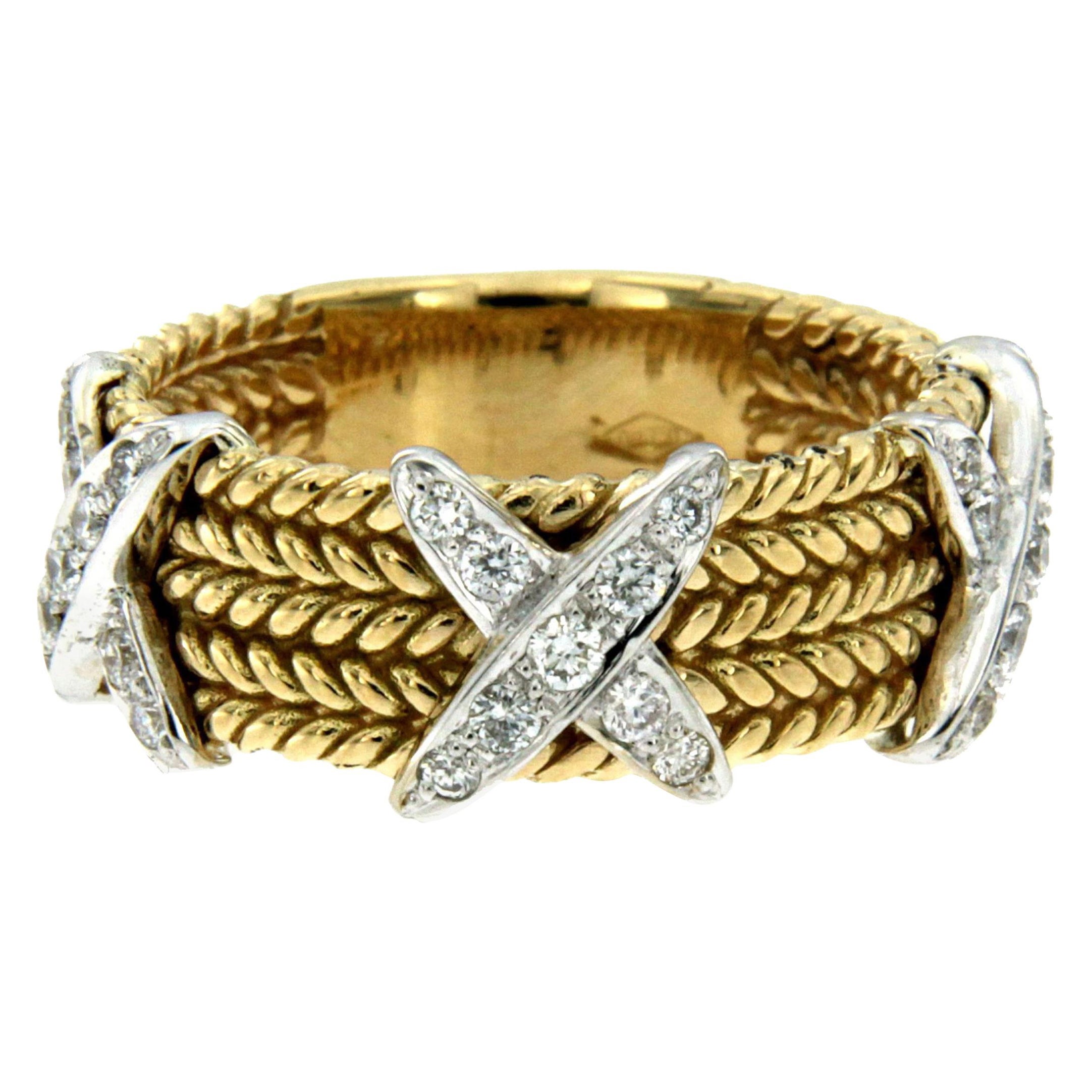 Rope Design Diamond Gold Band Ring For Sale