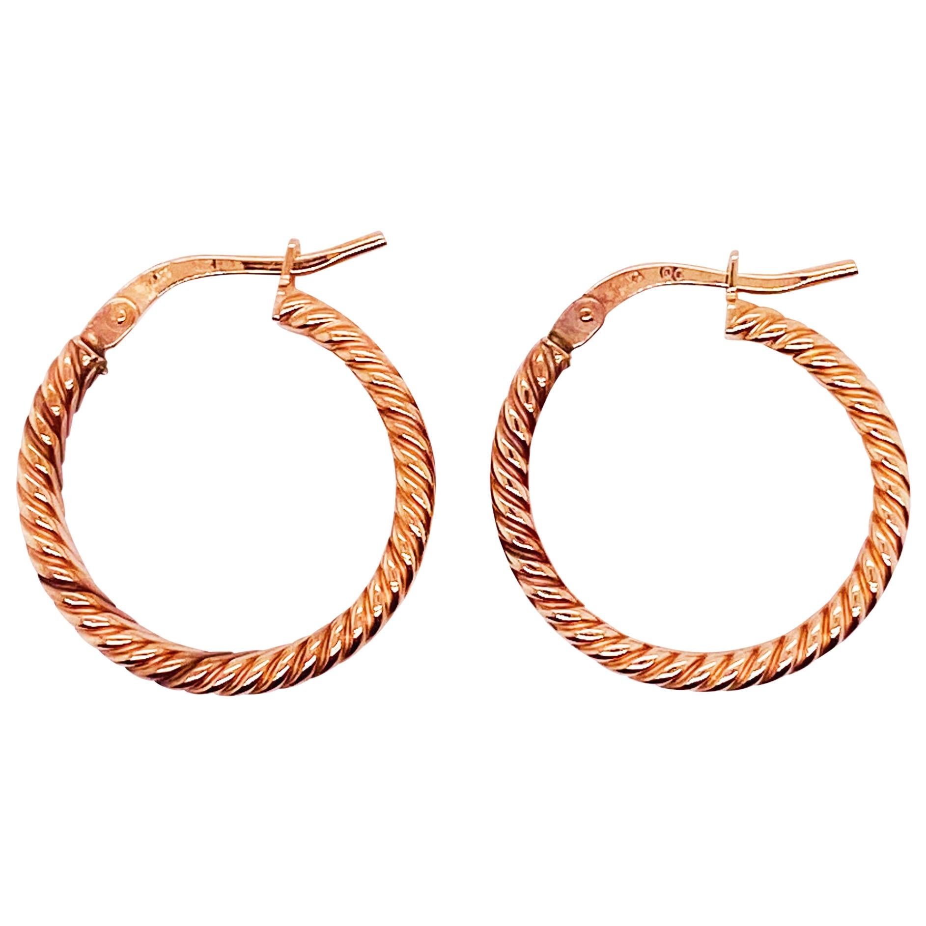 Rope Earrings, 14 Karat Rose Gold 18 mm x 3 mm Designer Hoop Earrings