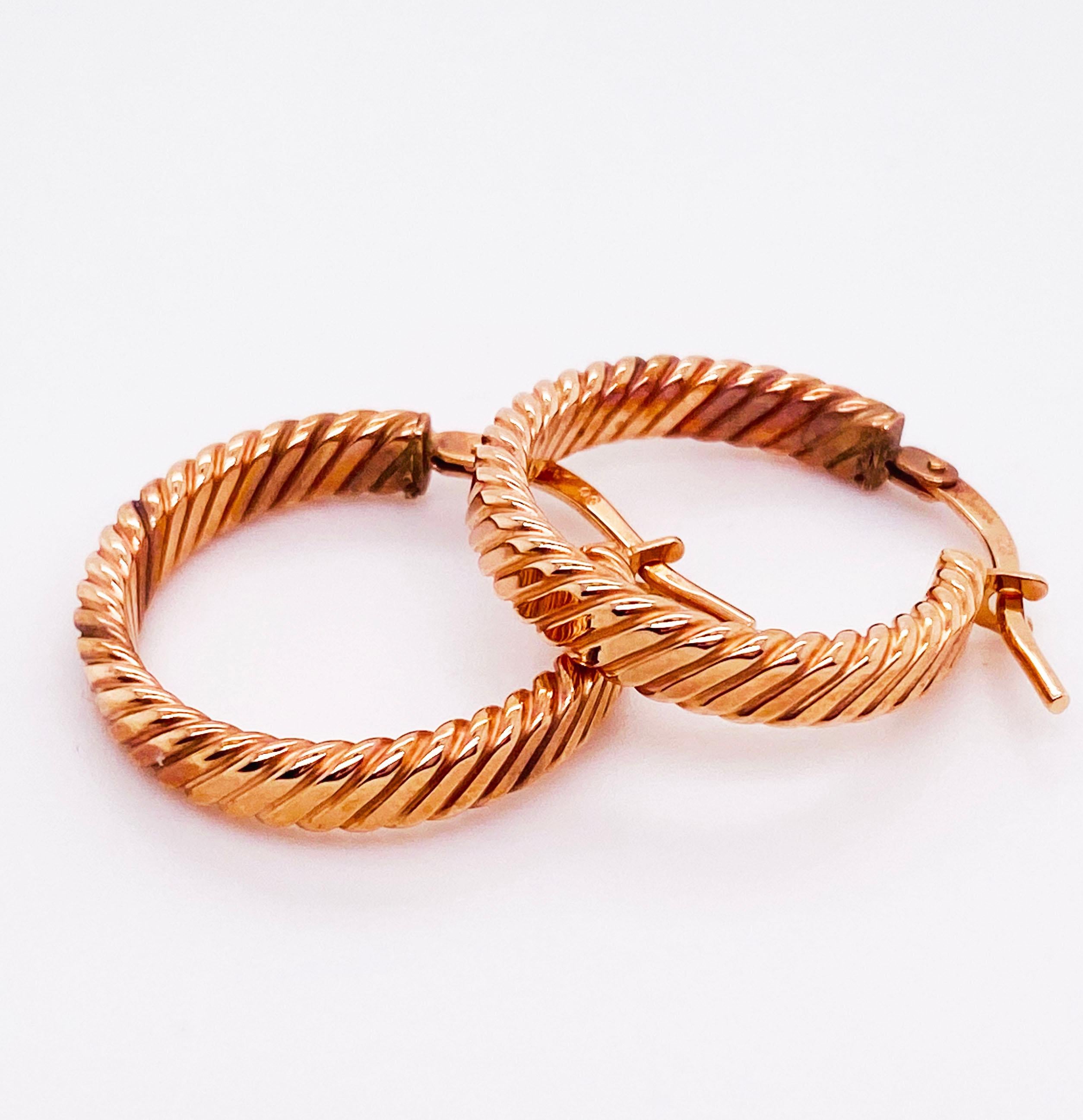 14K Rose Gold  Designer Hoop Earrings have a gorgeous rope design.  They are the perfect size-not too small and not too large. They are great for everyday wear!  The pink gold and rose gold hue of the earrings are lovely on any skin tone!
18 mm in