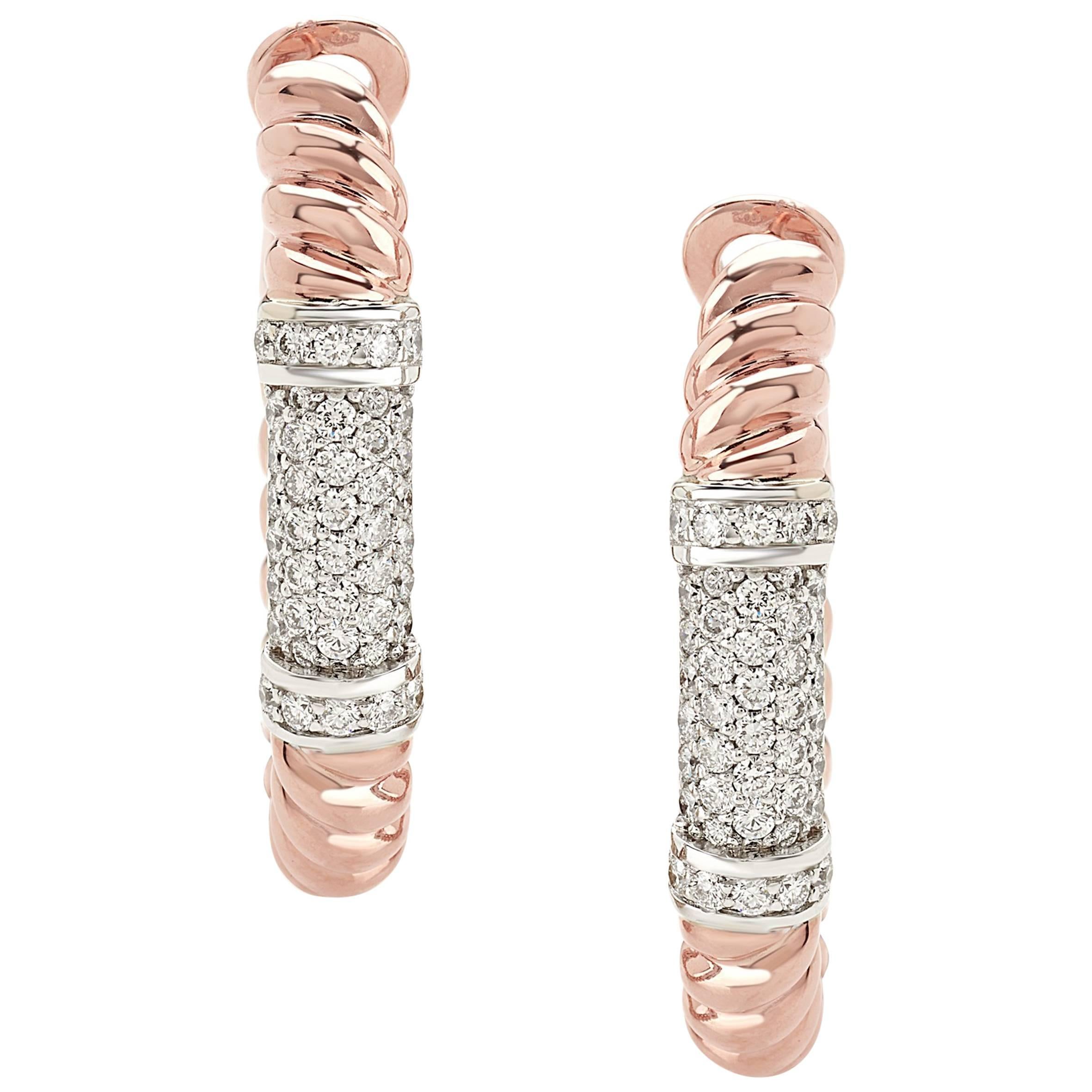 Pendientes de cuerda en oro rosa de 18 quilates con diamantes blancos