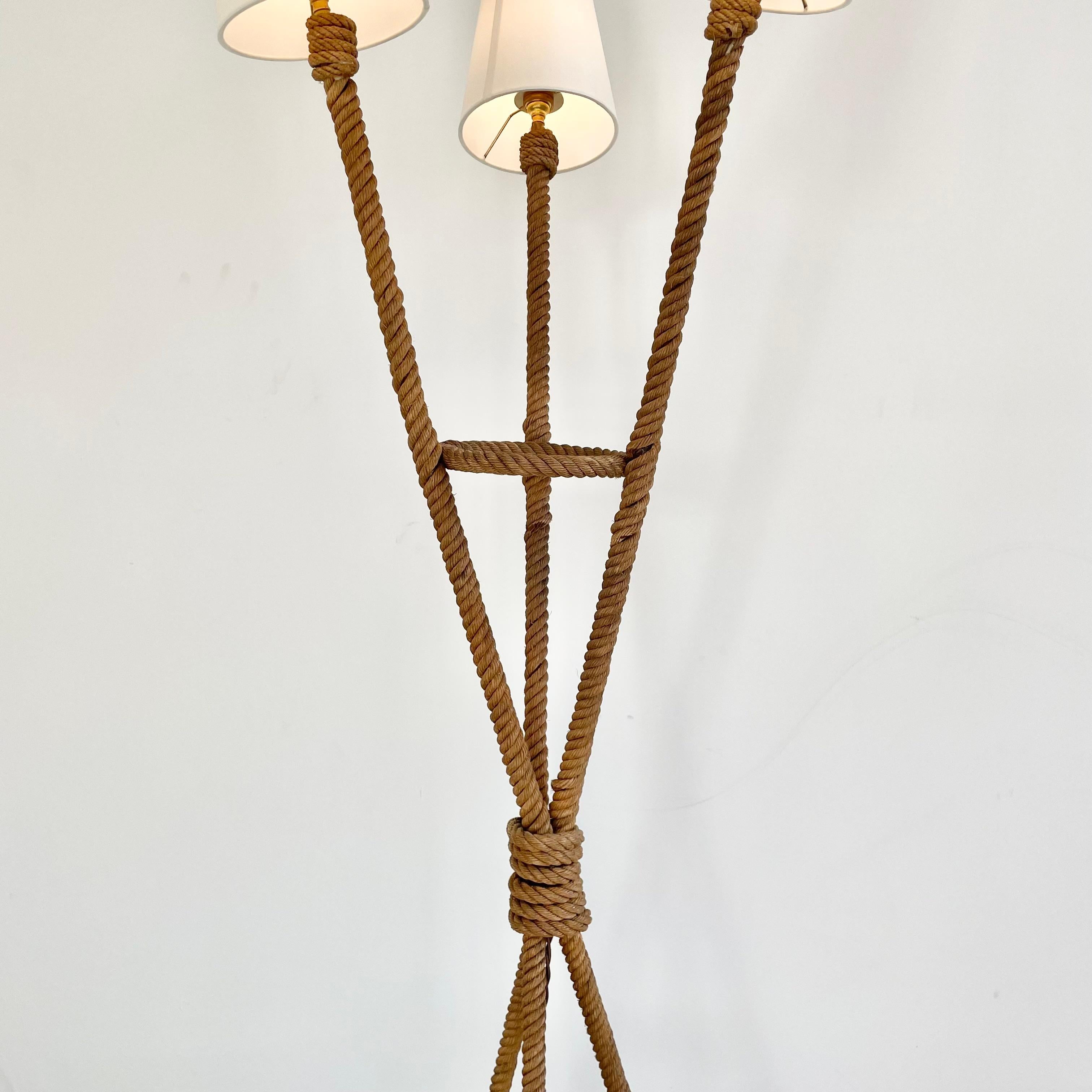 Mid-Century Modern Rope Floor Lamp by Audoux Minet, 1960s France For Sale