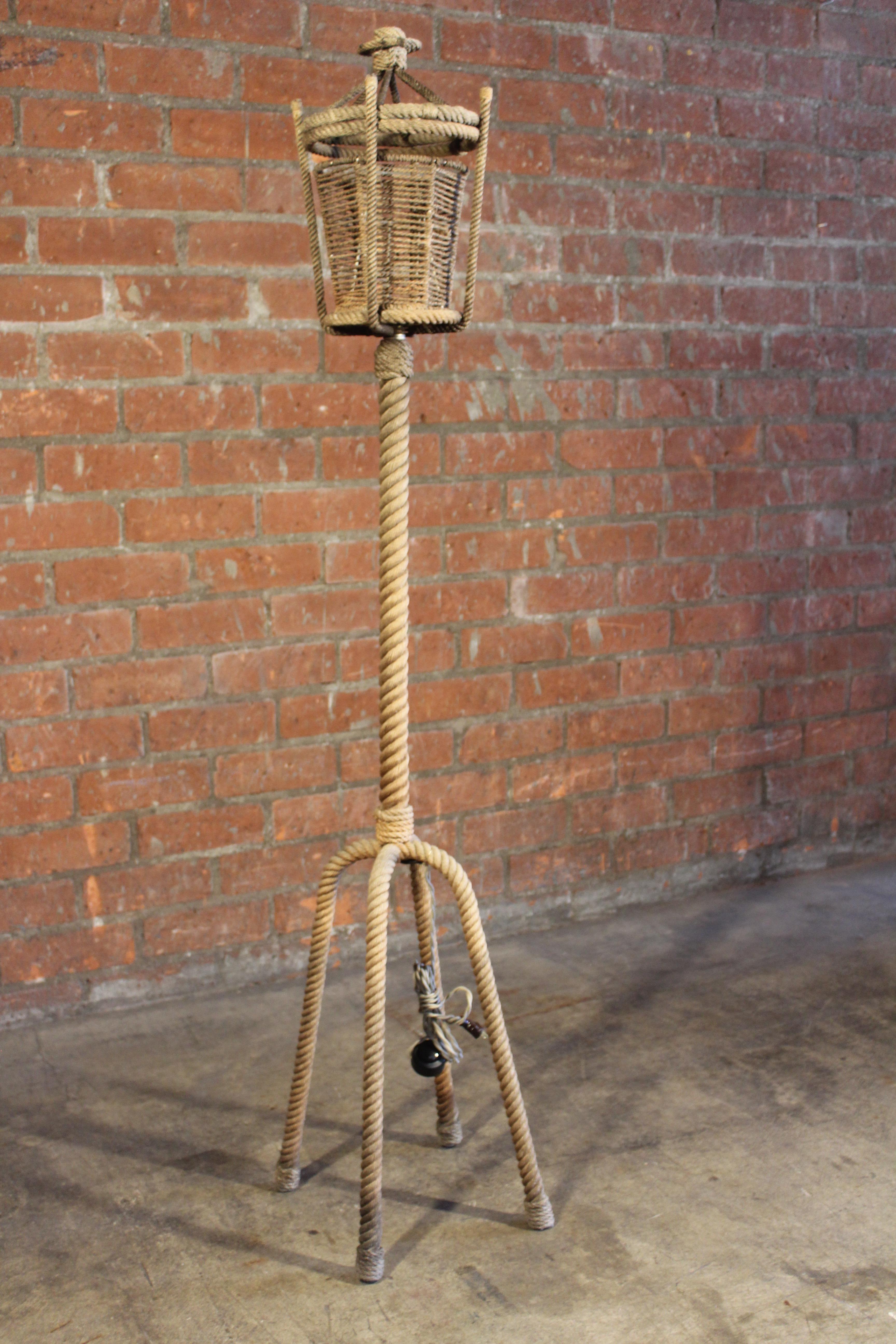 French Rope Floor Lamp by Audoux Minet, France, 1950s