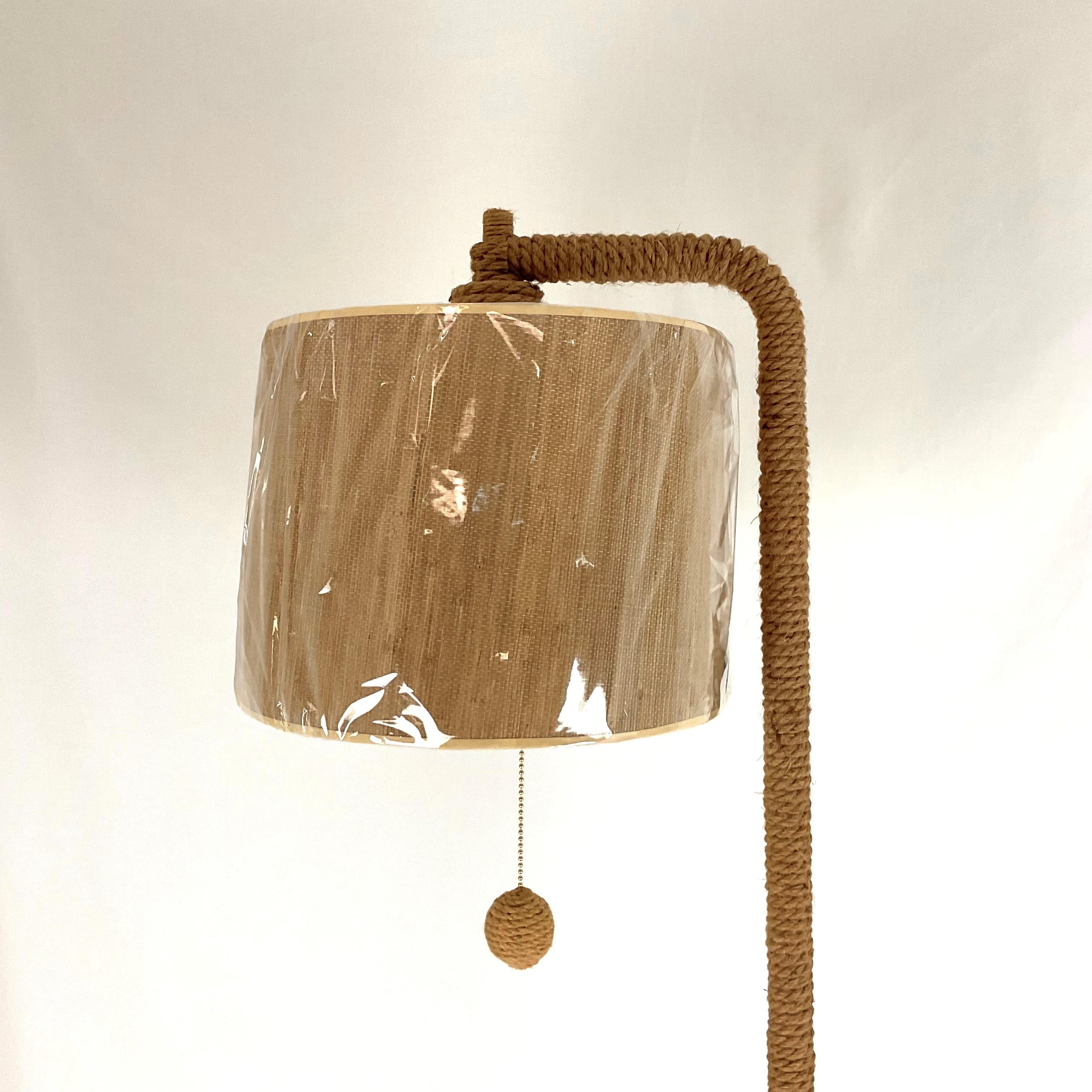 Modern Rope Floor Lamp with grass Cloth Shade For Sale