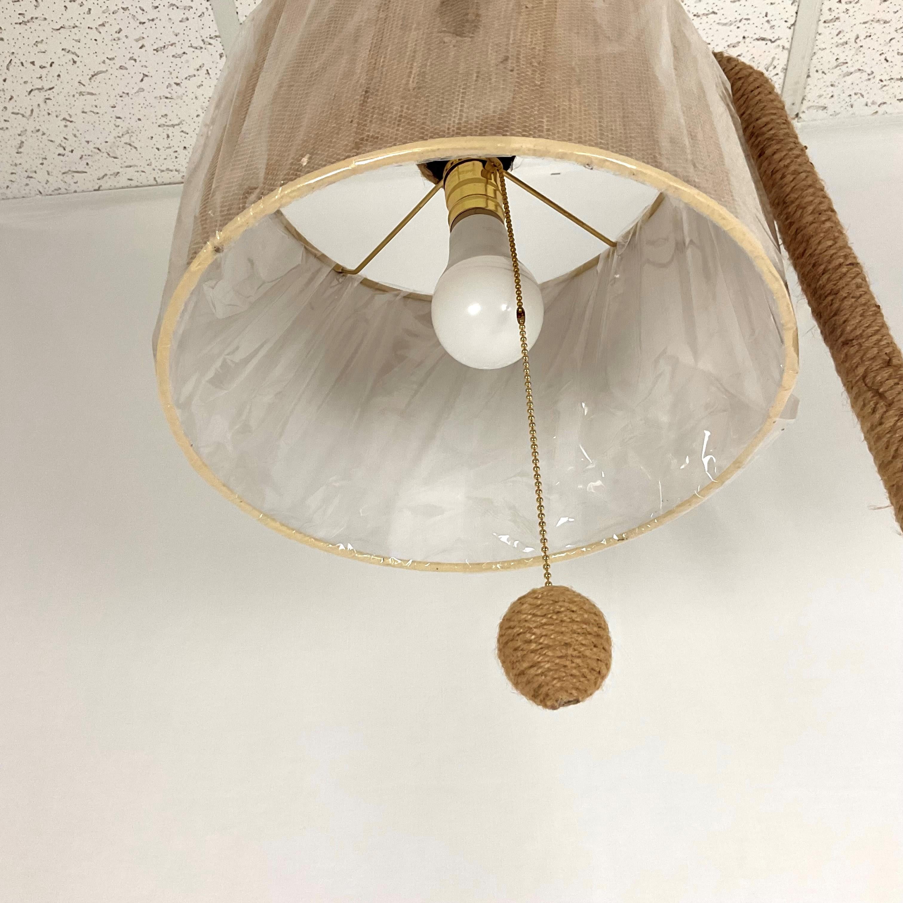 Rope Floor Lamp with grass Cloth Shade In Good Condition For Sale In West Palm Beach, FL