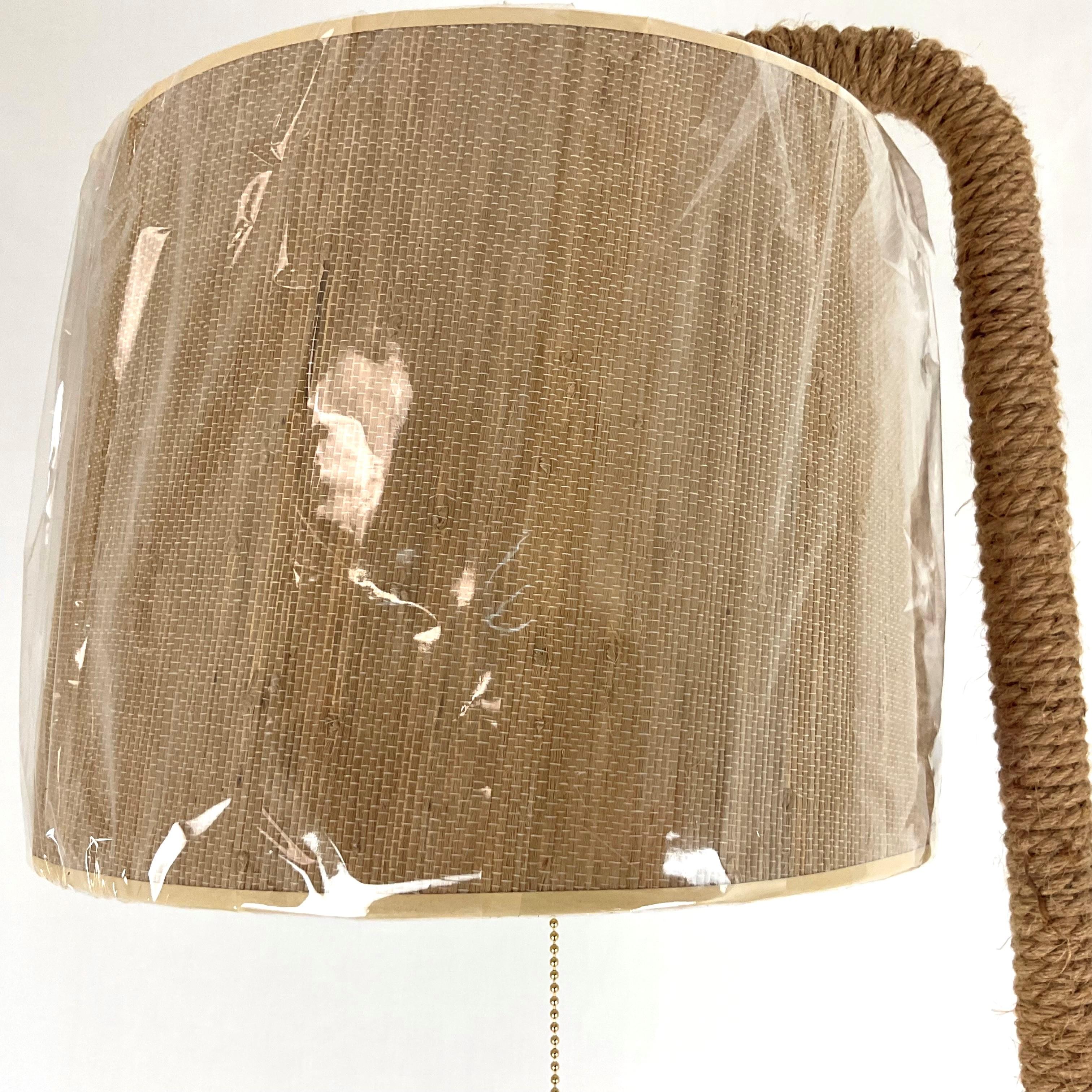 Contemporary Rope Floor Lamp with grass Cloth Shade For Sale