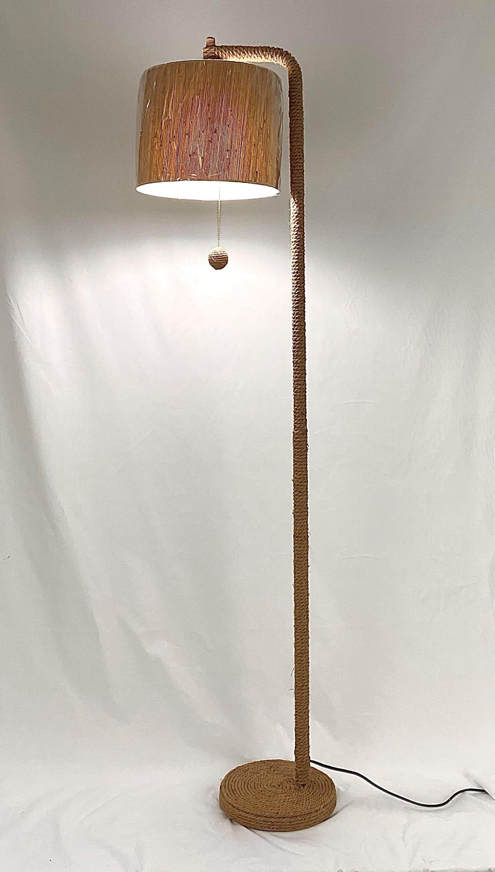 Metal Rope Floor Lamp with grass Cloth Shade For Sale