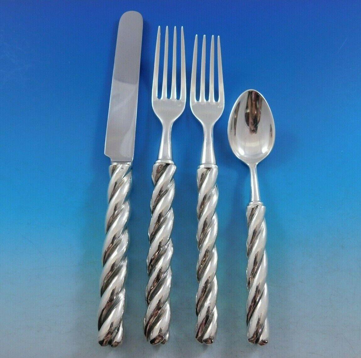 Fabulous rope by Roux-Marquiand French estate Silverplated Flatware set - 84 pieces. This set features a three-dimensional twist rope-style handle and includes:

12 Dinner Knives, 9 1/4