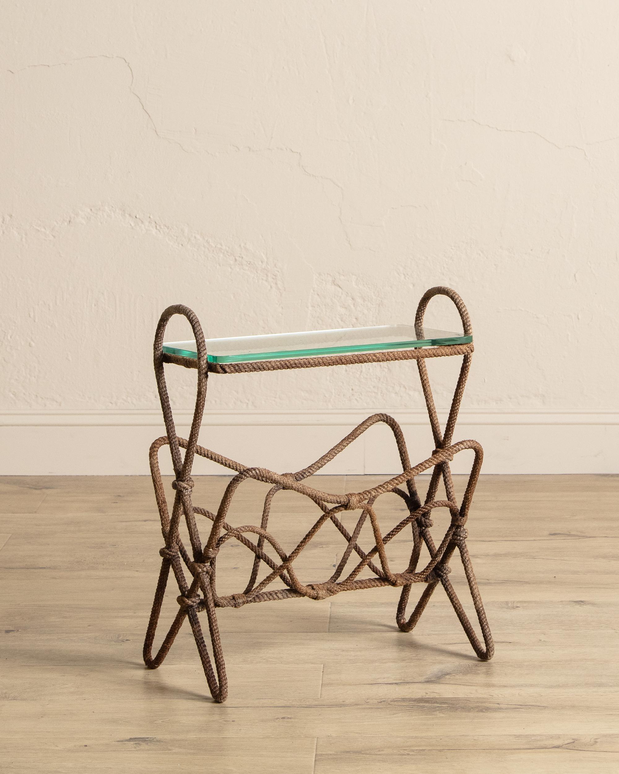 French Rope & Glass Magazine Side Table by Auduox Minnet, France, 1960's For Sale