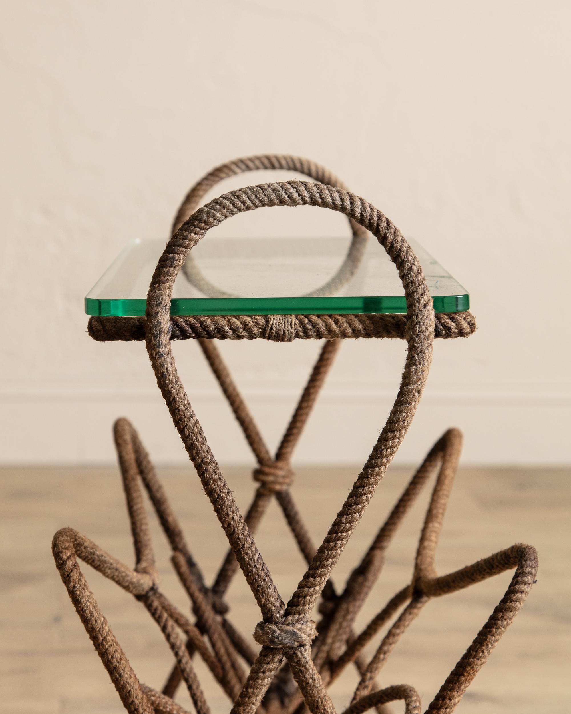 Mid-20th Century Rope & Glass Magazine Side Table by Auduox Minnet, France, 1960's For Sale