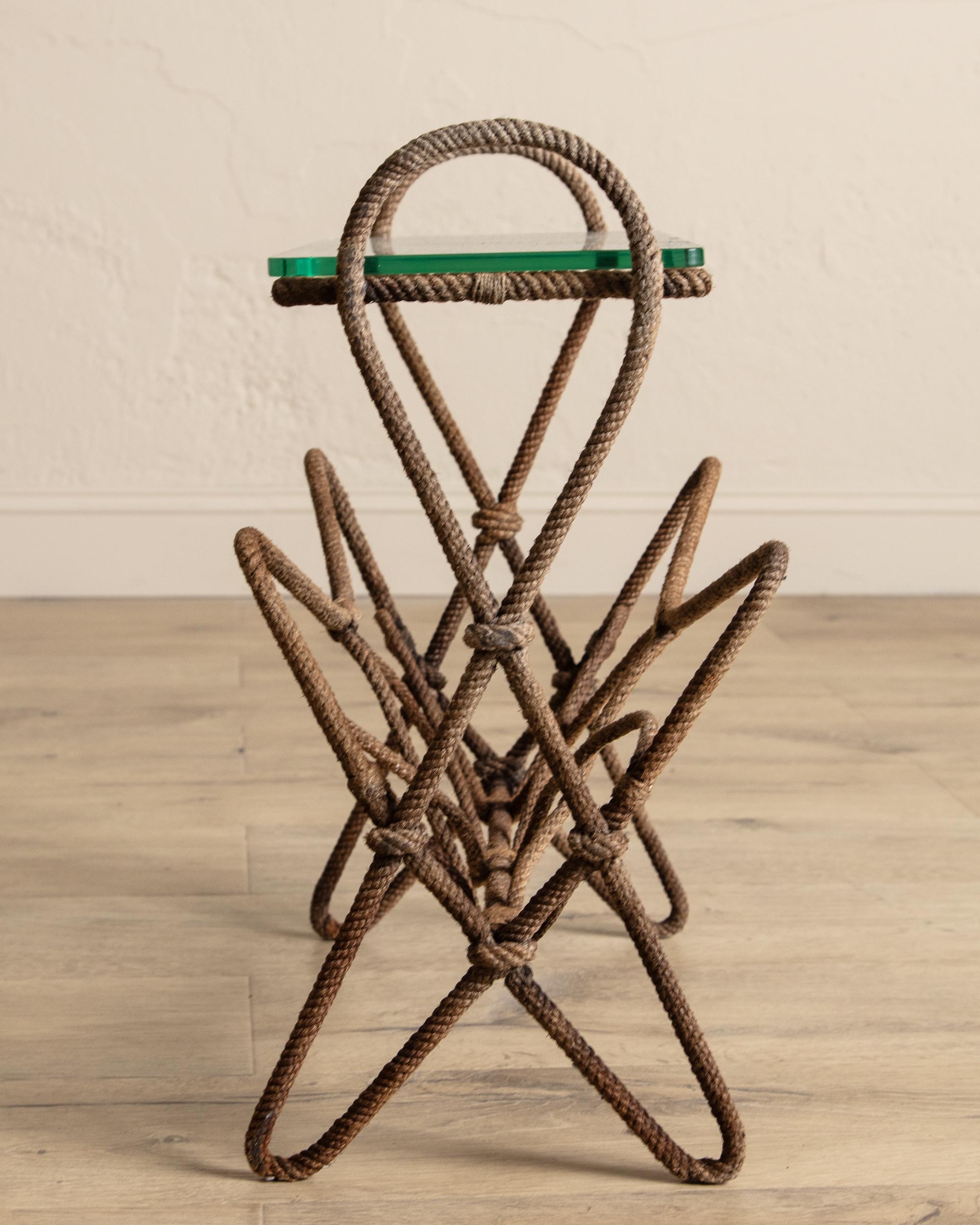 Metal Rope & Glass Magazine Side Table by Auduox Minnet, France, 1960's For Sale