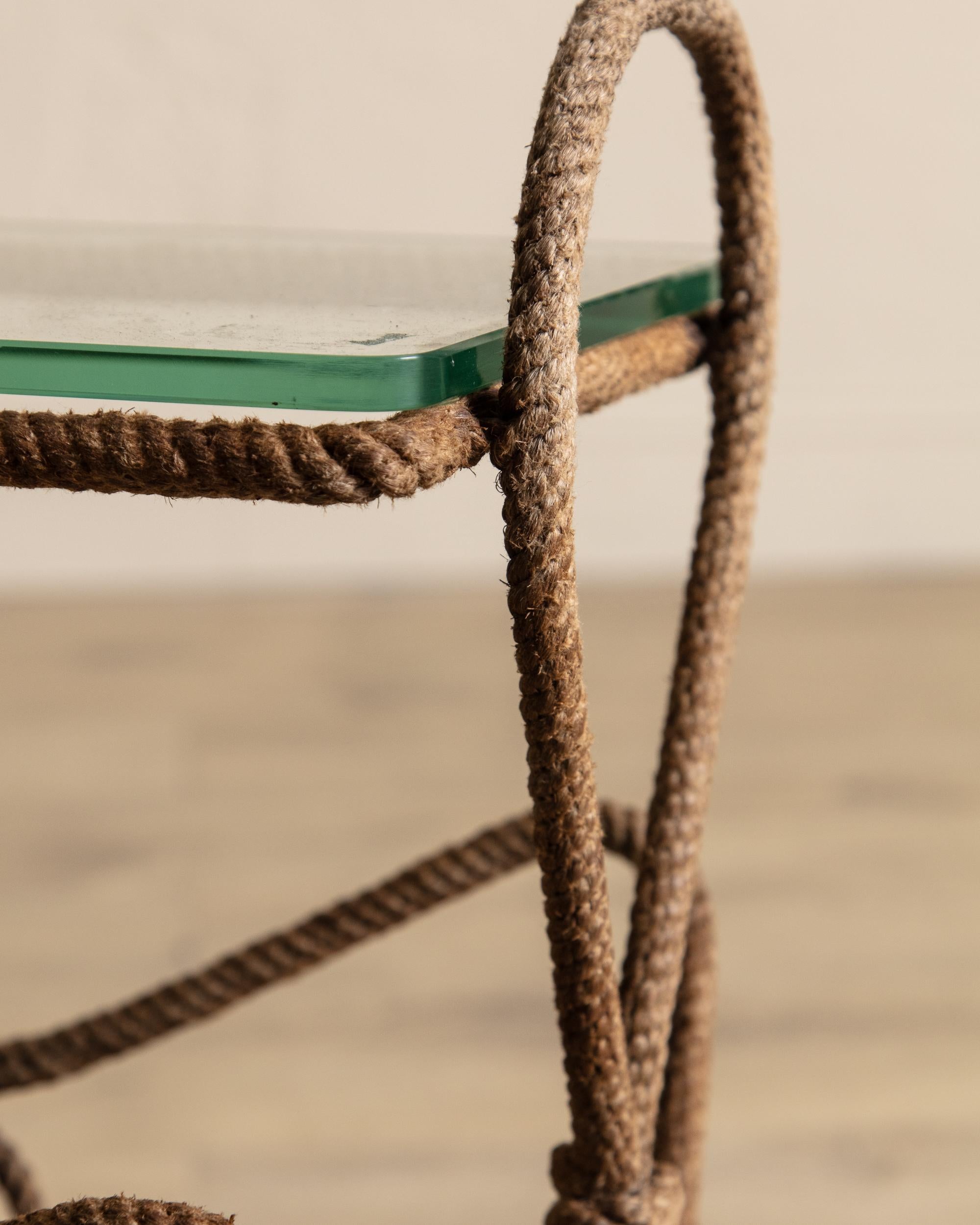Rope & Glass Magazine Side Table by Auduox Minnet, France, 1960's For Sale 1