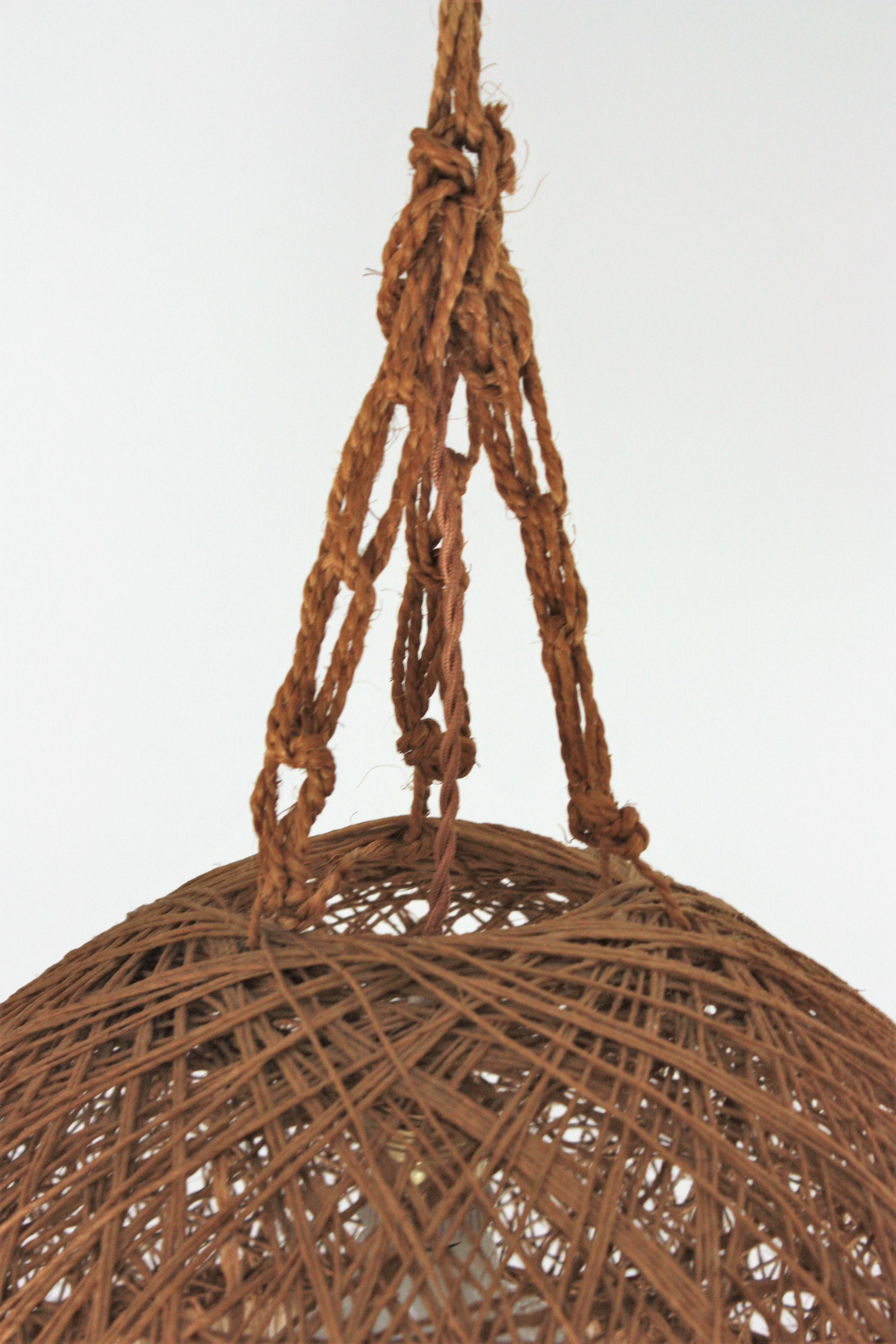 Spanish Rope Hand Woven Pendant Lamp / Suspension with Fringe For Sale 9