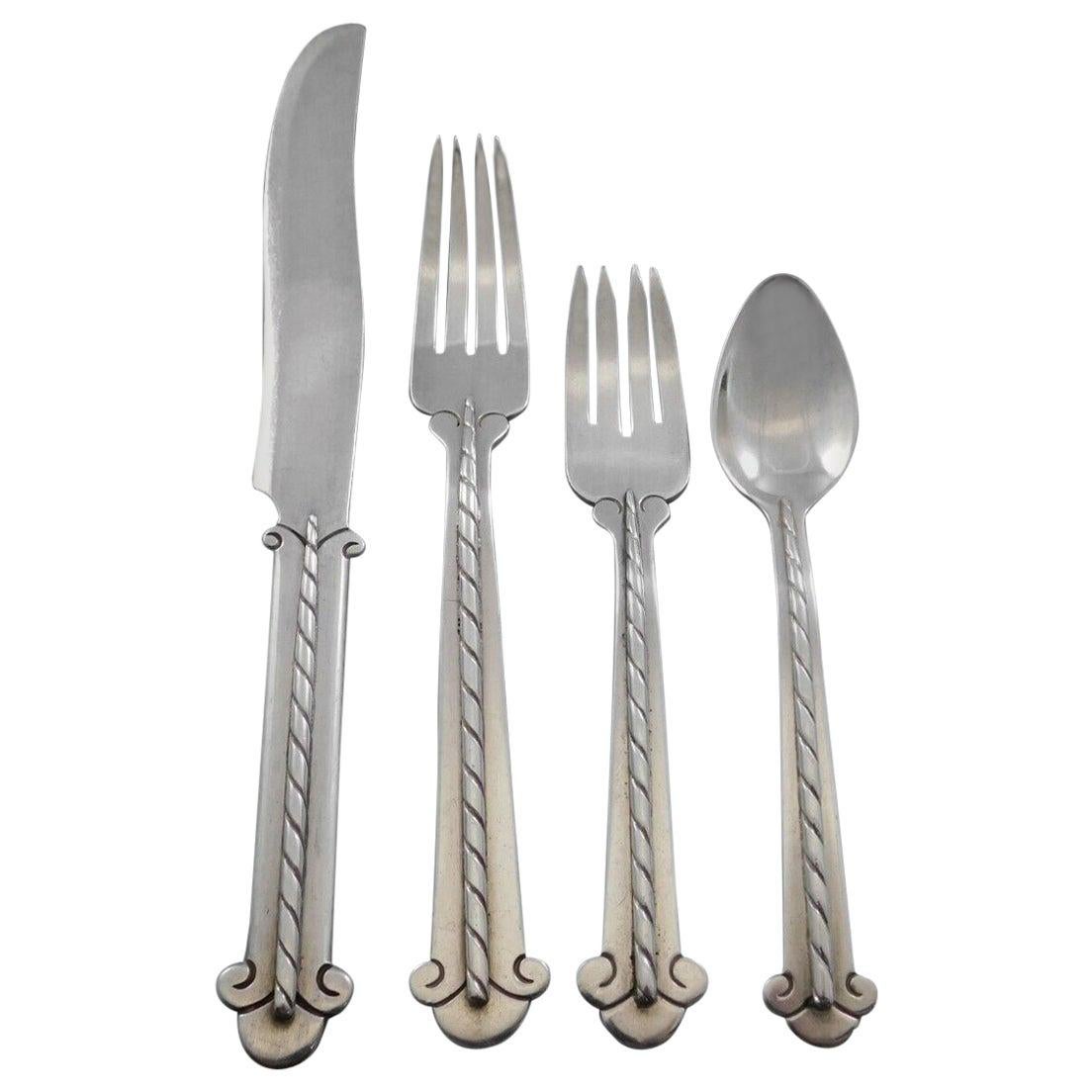 Rope, Hector Aguilar Mexico Sterling Silver Flatware Set Service 105