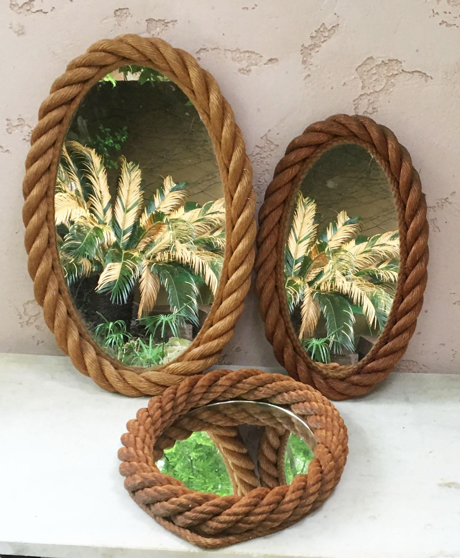 French Mid-Century Basket Jardiniere Rope Adrien Audoux & Frida Minet For Sale