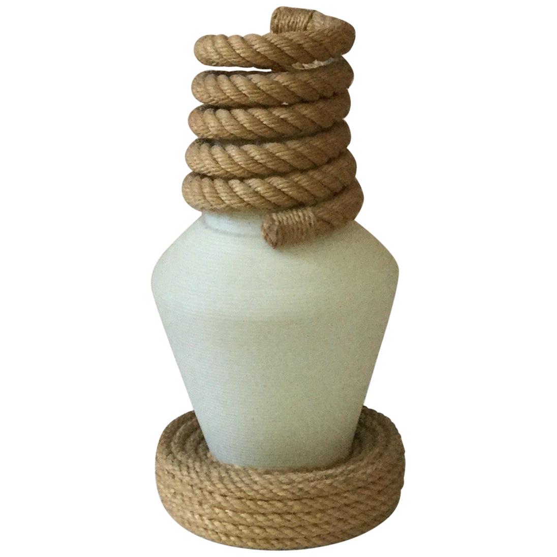 Mid-Century Rope Lamp With Ashtray Adrien Audoux & Frida Minet In Good Condition For Sale In Austin, TX