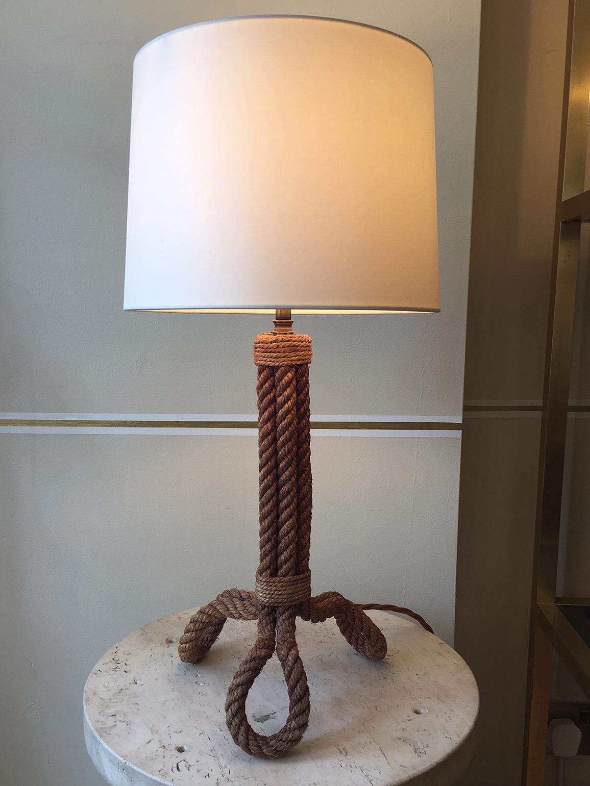 A rope tripod table lamp, by Audoux & Minet
France, circa 1950.