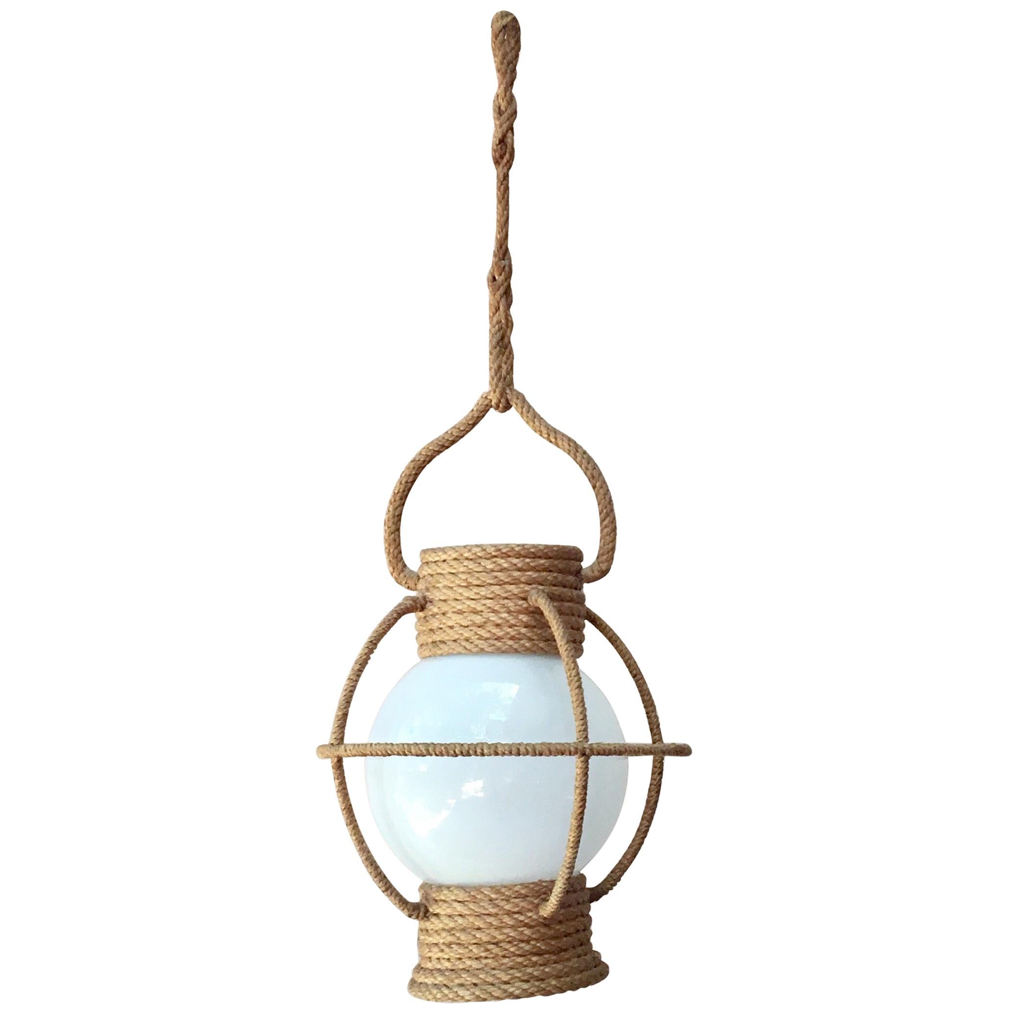 Mid-Century Rope Lantern Chandelier Adrien Audoux & Frida Minet For Sale