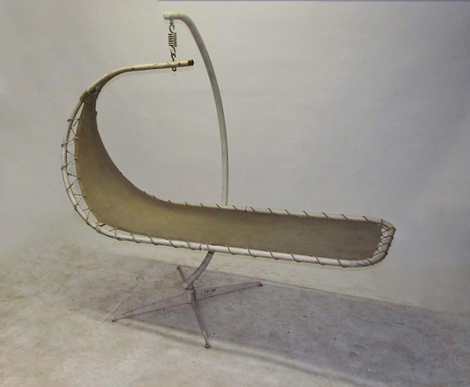 Mid-Century Modern Chaise tournante en corde, lin et métal, États-Unis, vers 1960 en vente