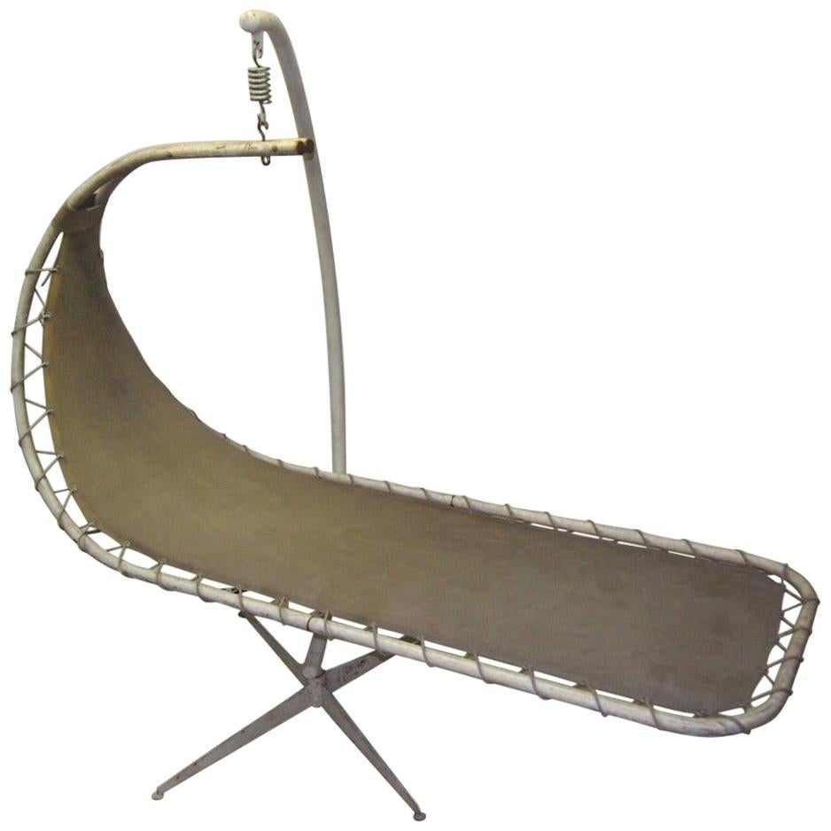 Rope, Linen and Metal Swing Chair, USA, circa 1960 For Sale